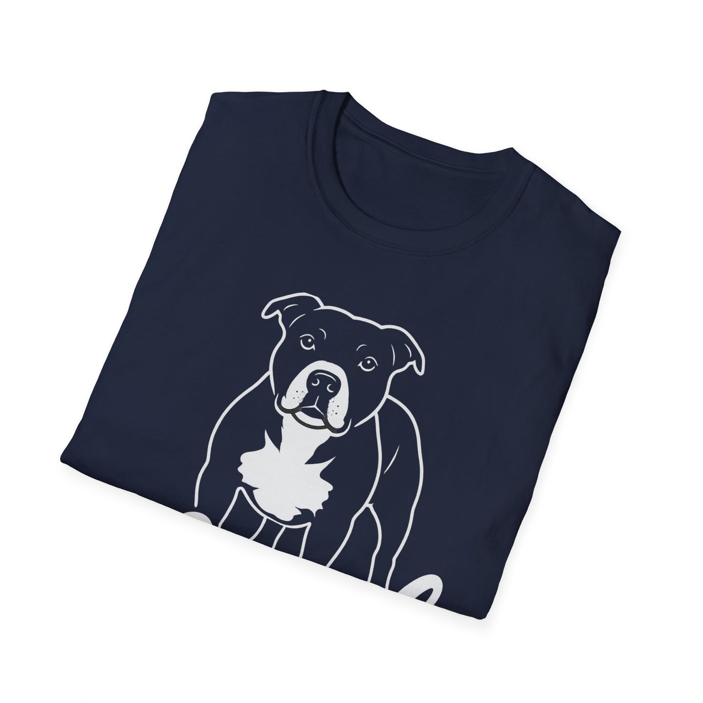 Loyal Pit Bull T-Shirt – Big Head Variant 2 Rescue Dog Graphic | Bold White Line Art on Black Tee, Adult Unisex T-Shirt