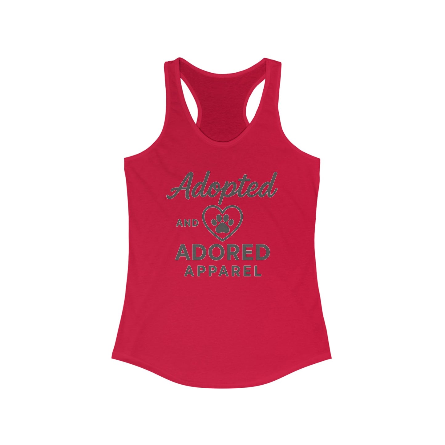 Adopted and Adored Apparel Women's Racerback Tank Top, Pet Lover Apparel, Animal Rescue Shirt, Gift for Dog Moms, Cute Summer Top, Adult Unisex T-Shirt