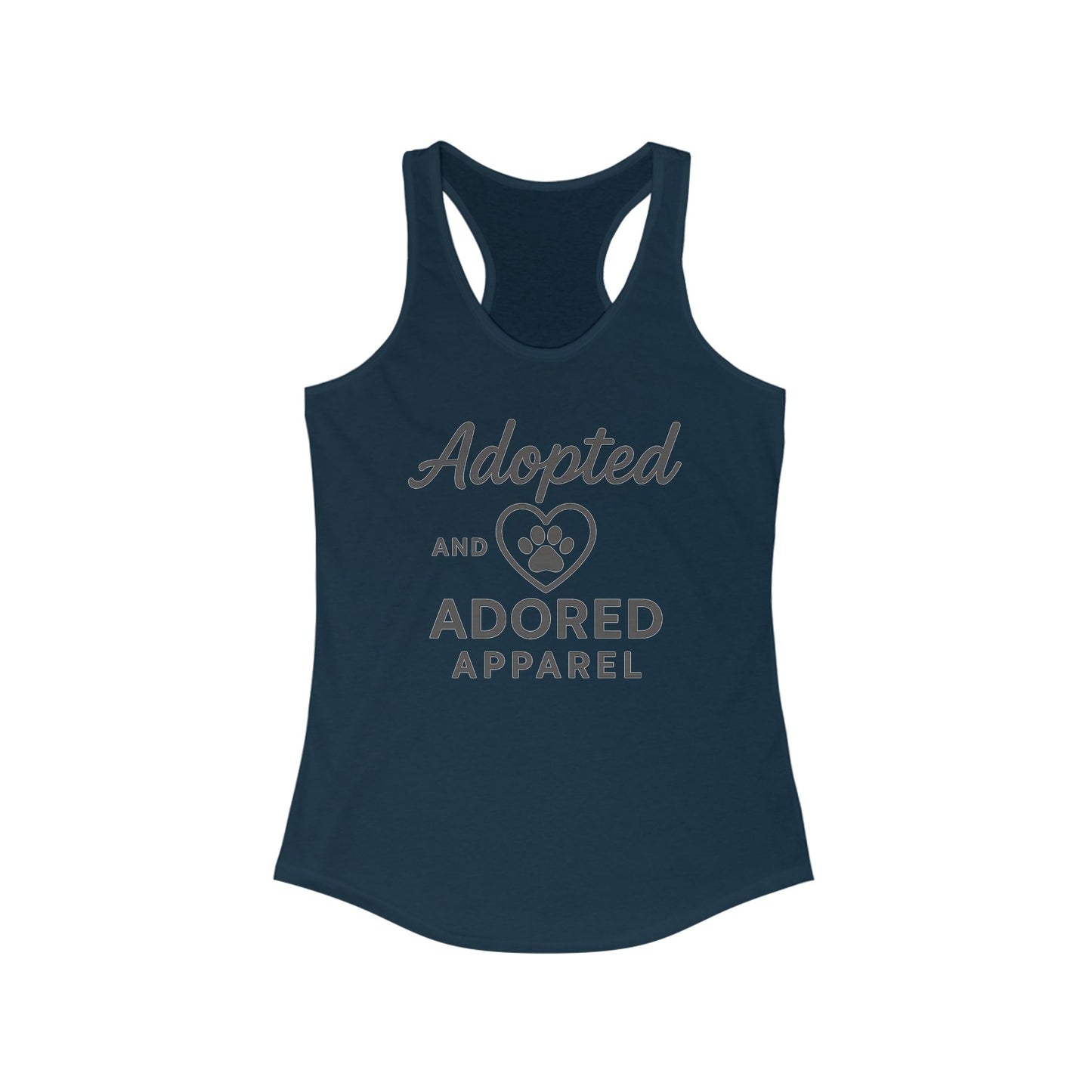 Adopted and Adored Apparel Women's Racerback Tank Top, Pet Lover Apparel, Animal Rescue Shirt, Gift for Dog Moms, Cute Summer Top, Adult Unisex T-Shirt