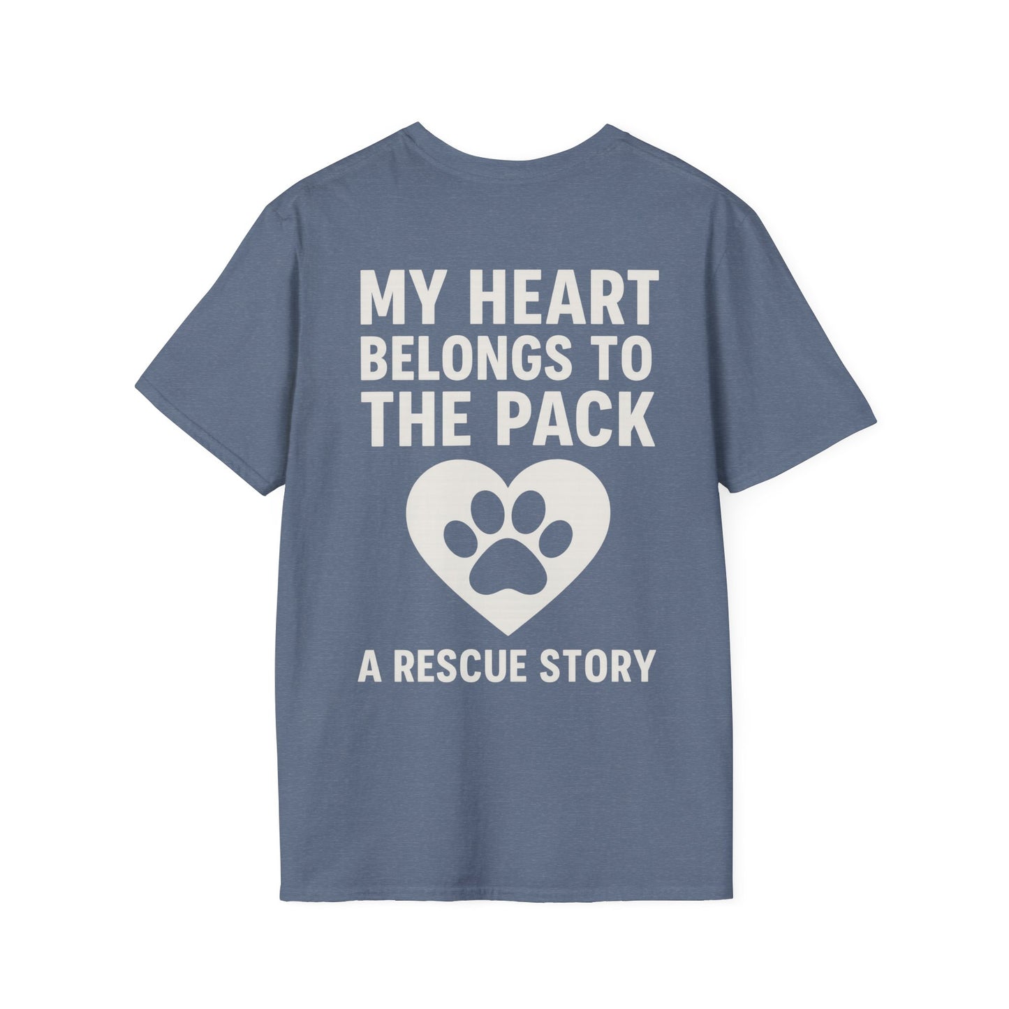 My Heart Belongs to the Pack Shirt – A Rescue Story Dog Shirt – Back Print Dog Lover Tee – Pack Collection Matching Family T-Shirt – Adopted and Adored Apparel, Adult Unisex T-Shirt