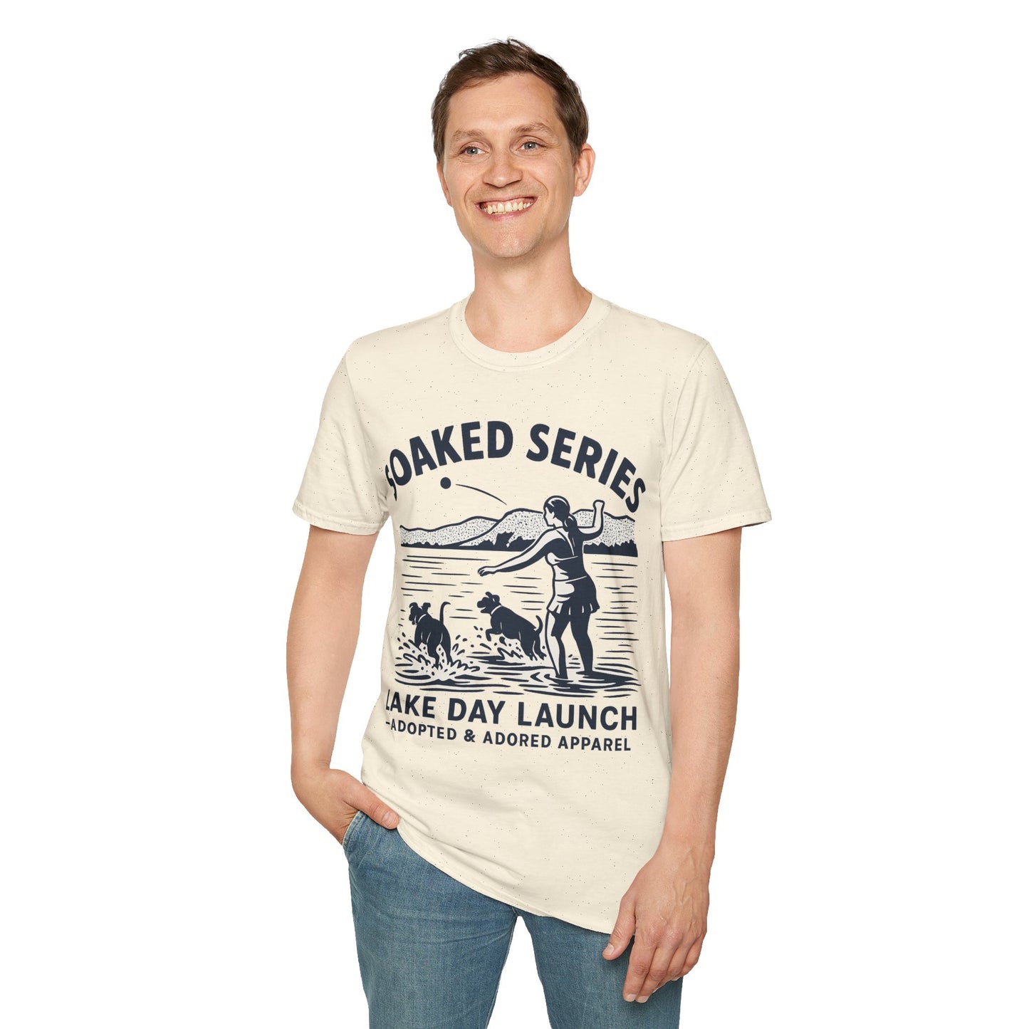 Soaked Series Lake Day Dog T-Shirt – Rescue Pitbulls at the Lake Graphic Tee – Adopted & Adored Apparel Unisex Summer T-Shirt, Adult Unisex T-Shirt