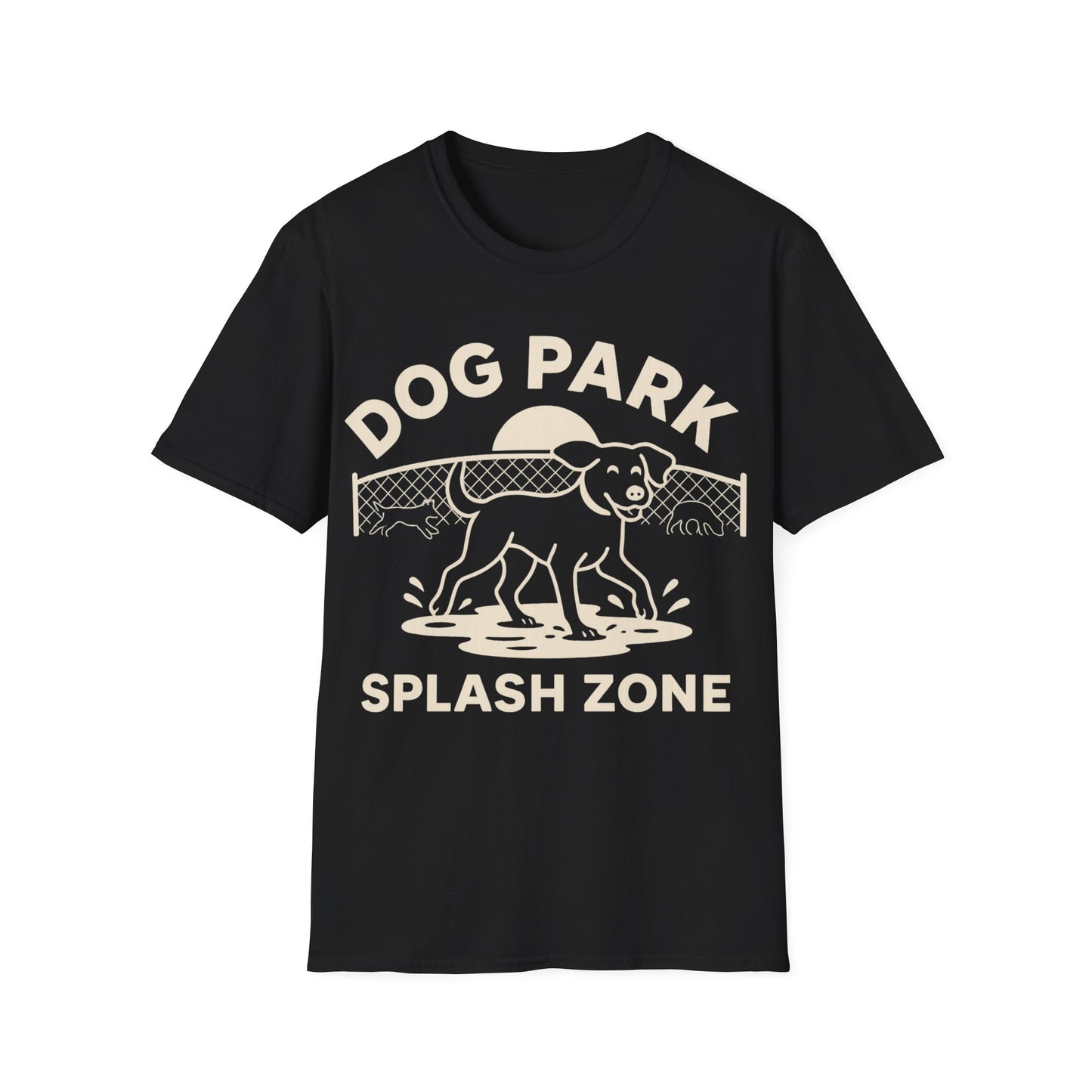 Dog Lover T-Shirt – Funny Dog Park Splash Zone T-Shirt with Wet Dog Puddle Design | Cream Ink Print, Adult Unisex T-Shirt