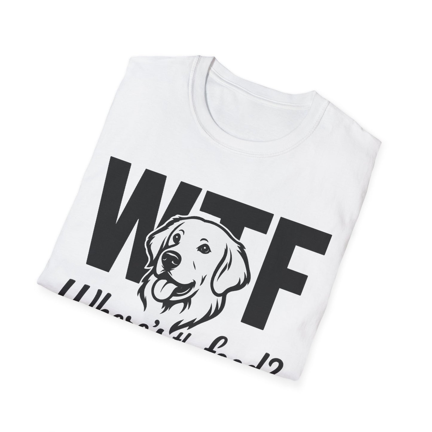 WTF Where’s The Food Funny Dog T-Shirt – Golden Retriever Design for Dog Lovers, Light Color Tee for Pet Owners, Animal Rescue Humor Gift, Adult Unisex T-Shirt