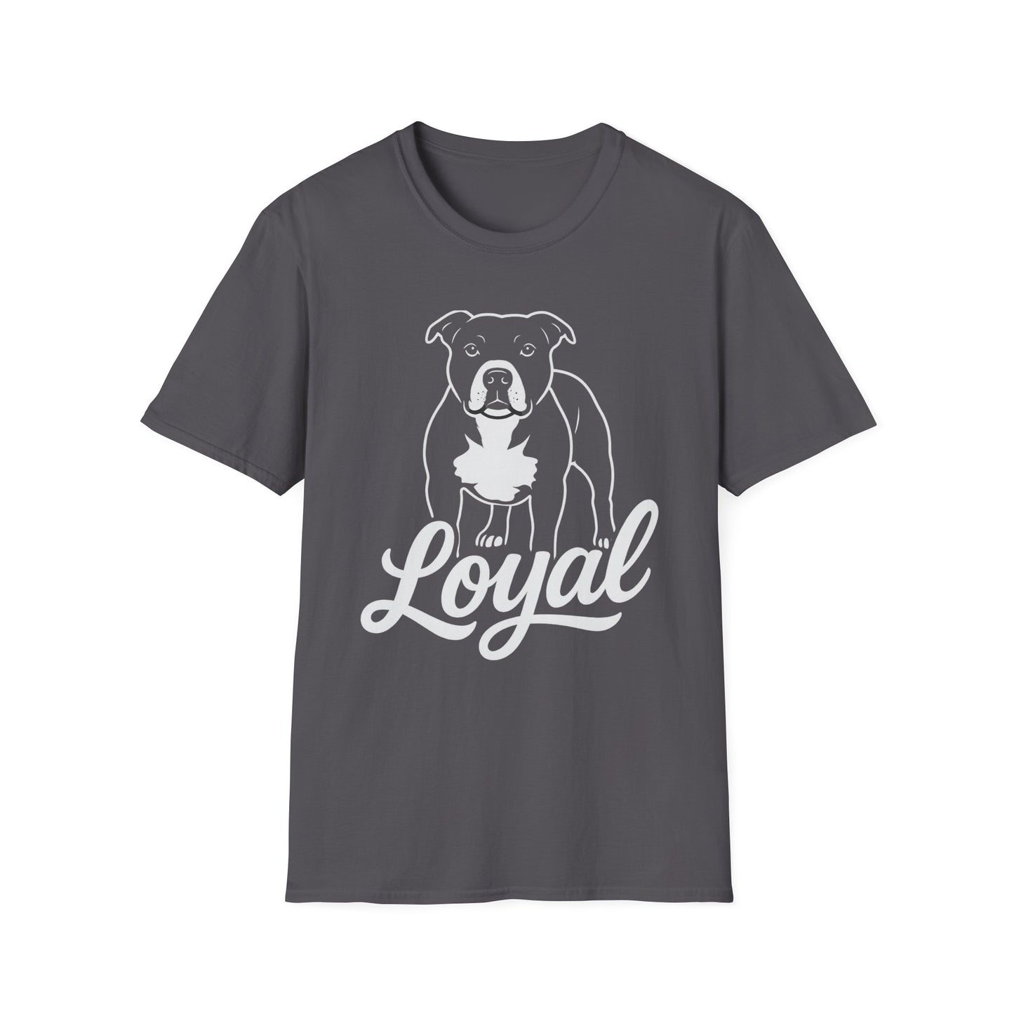 Loyal Pit Bull T-Shirt – Big Head Variant 2 Rescue Dog Graphic | Bold White Line Art on Black Tee, Adult Unisex T-Shirt