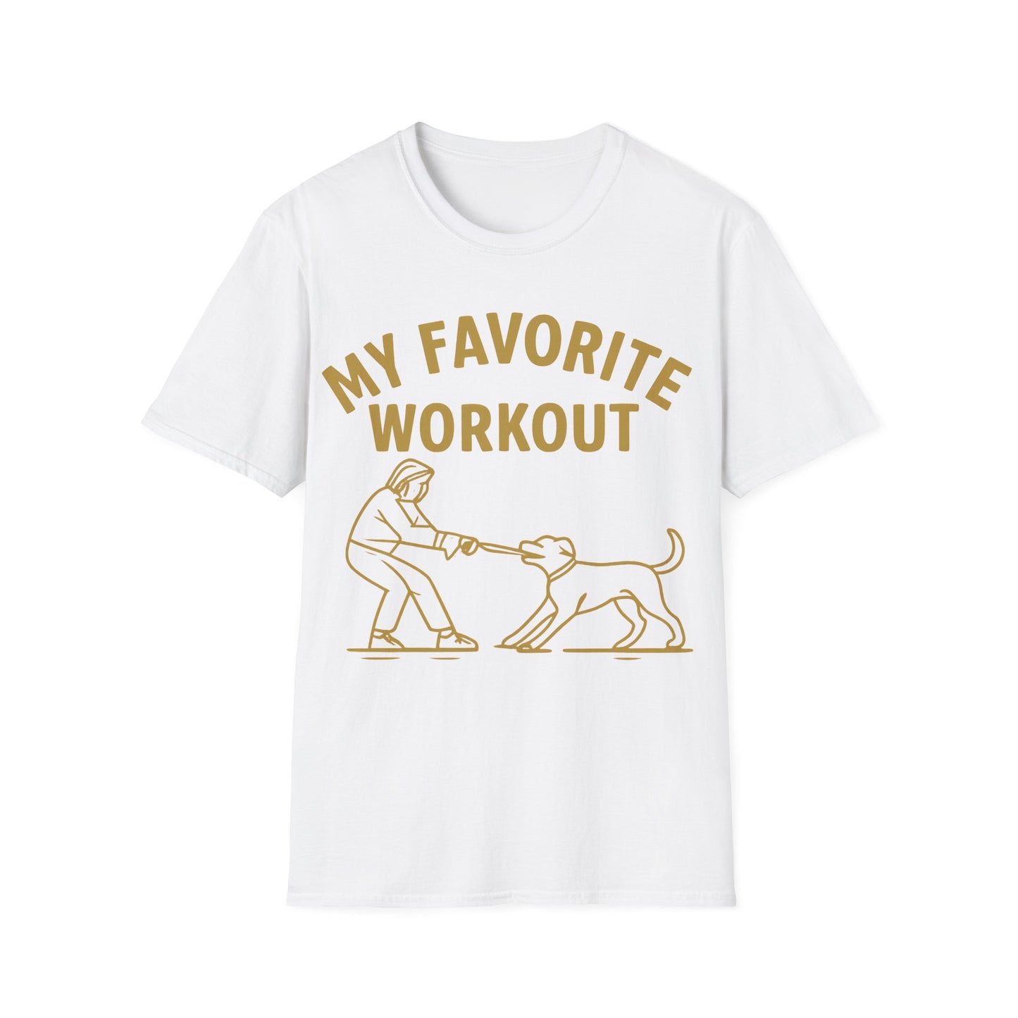 My Favorite Workout Tug-of-War Dog T-Shirt – Funny Dog Mom Tee – Gildan 64000 Unisex T-Shirt – Vintage Cream Print – Rescue Dog Lover Gift, Adult Unisex T-Shirt