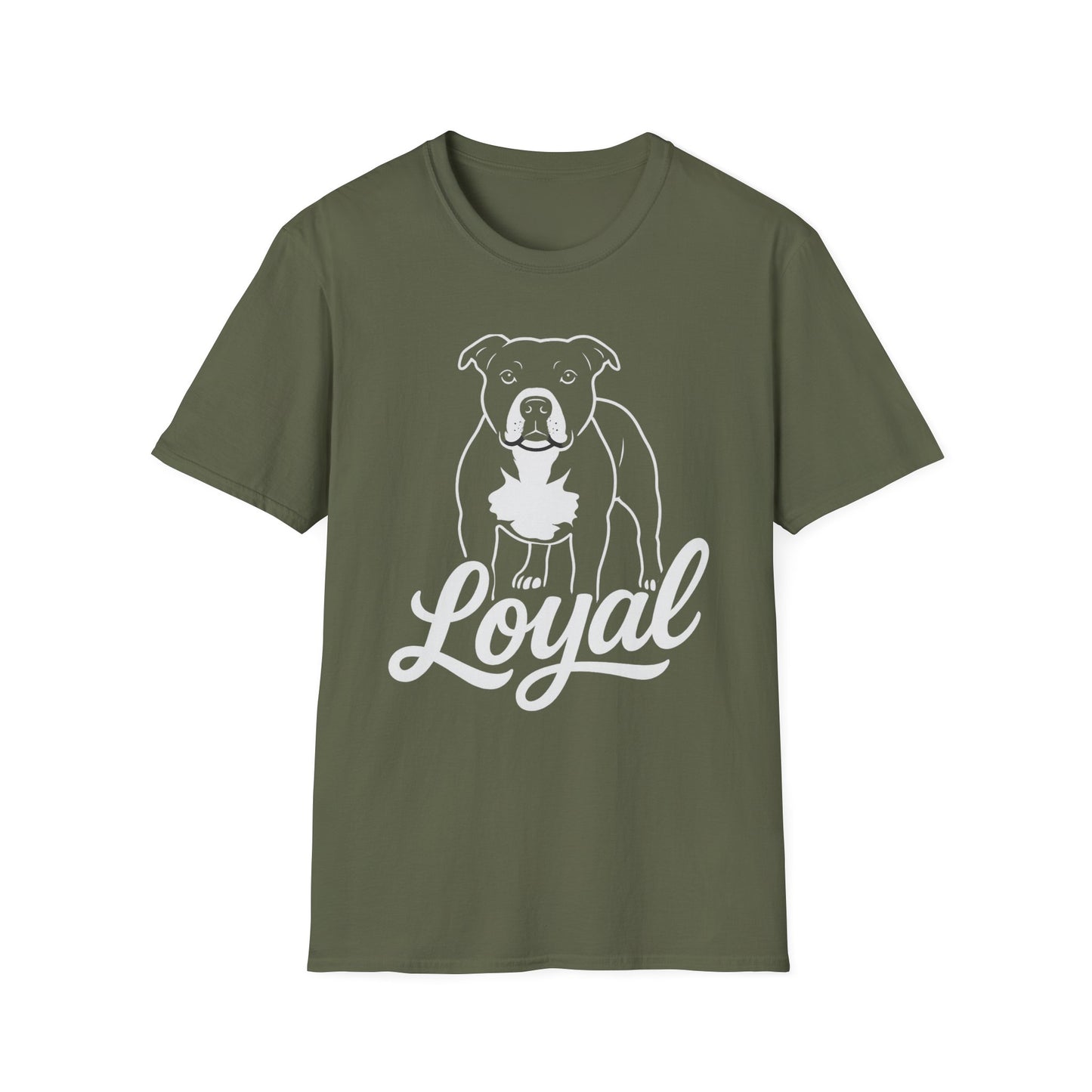 Loyal Pit Bull T-Shirt – Big Head Variant 2 Rescue Dog Graphic | Bold White Line Art on Black Tee, Adult Unisex T-Shirt