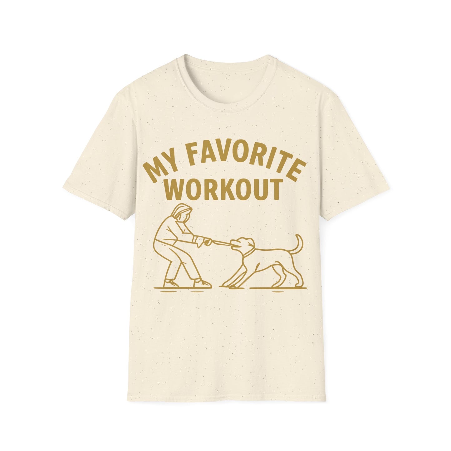 My Favorite Workout Tug-of-War Dog T-Shirt – Funny Dog Mom Tee – Gildan 64000 Unisex T-Shirt – Vintage Cream Print – Rescue Dog Lover Gift, Adult Unisex T-Shirt