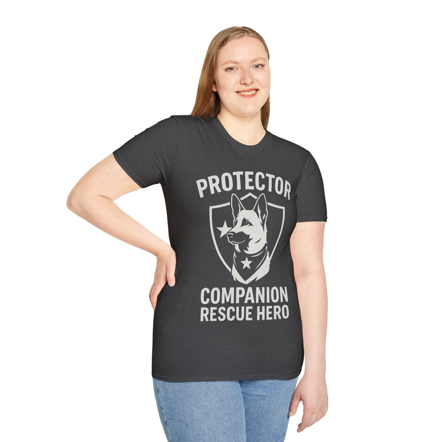 Protector Companion Rescue Hero Shirt – Patriotic Dog Lover T-Shirt – Dog Rescue USA Flag Inspired Tee – Military Style Dog Parent Gift – Adopted and Adored Apparel, Adult Unisex T-Shirt