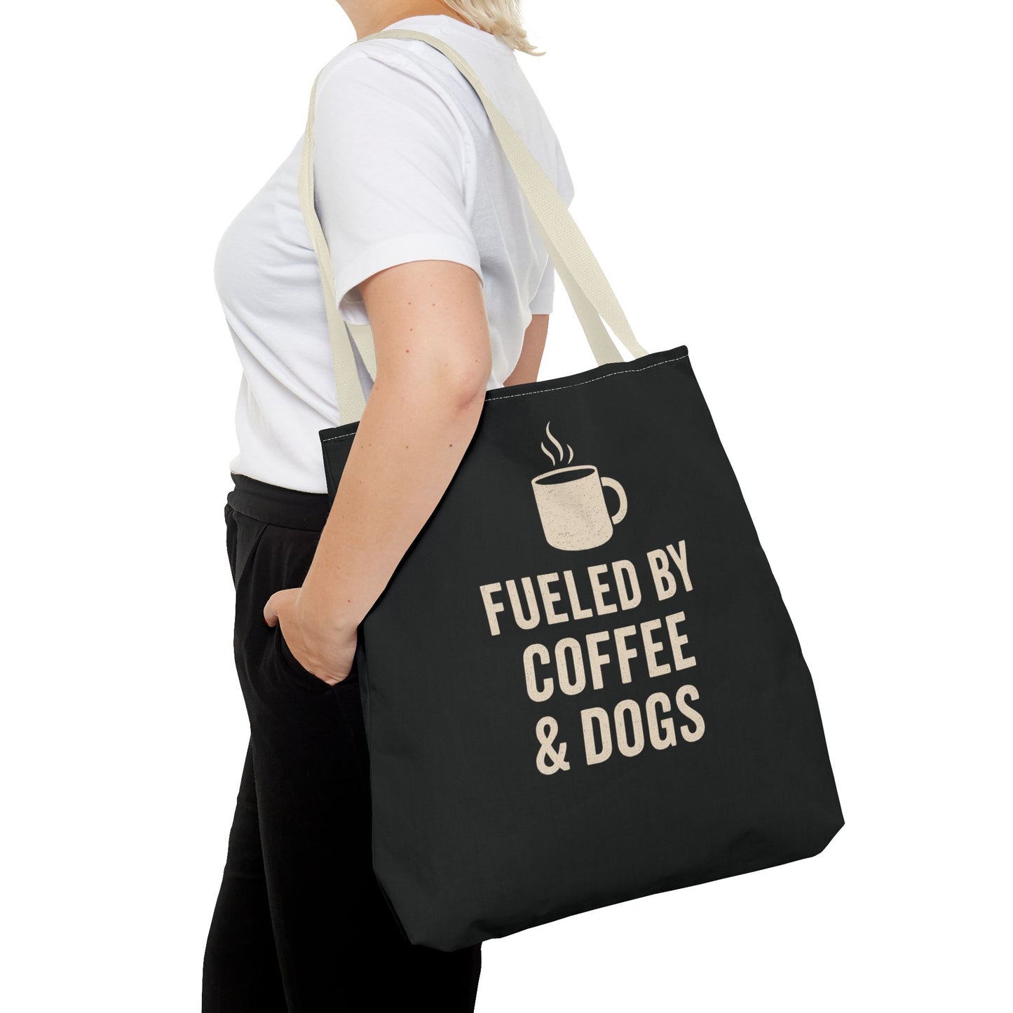 Fueled By Coffee & Dogs Tote Bag, Perfect for Dog Lovers, Everyday Use, Gift for Coffee Lovers, Eco-Friendly Shopping Bag, Stylish Animal Lover Tote, Adult Unisex T-Shirt