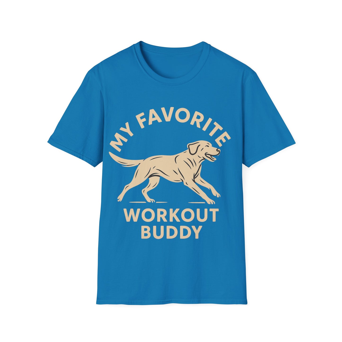 My Favorite Workout Buddy T-Shirt – Athletic Labrador Dog Graphic Tee – Dog Lover Fitness Shirt – Rescue Dog Gift – Workout With My Dog Tee – Adopted and Adored Apparel, Adult Unisex T-Shirt
