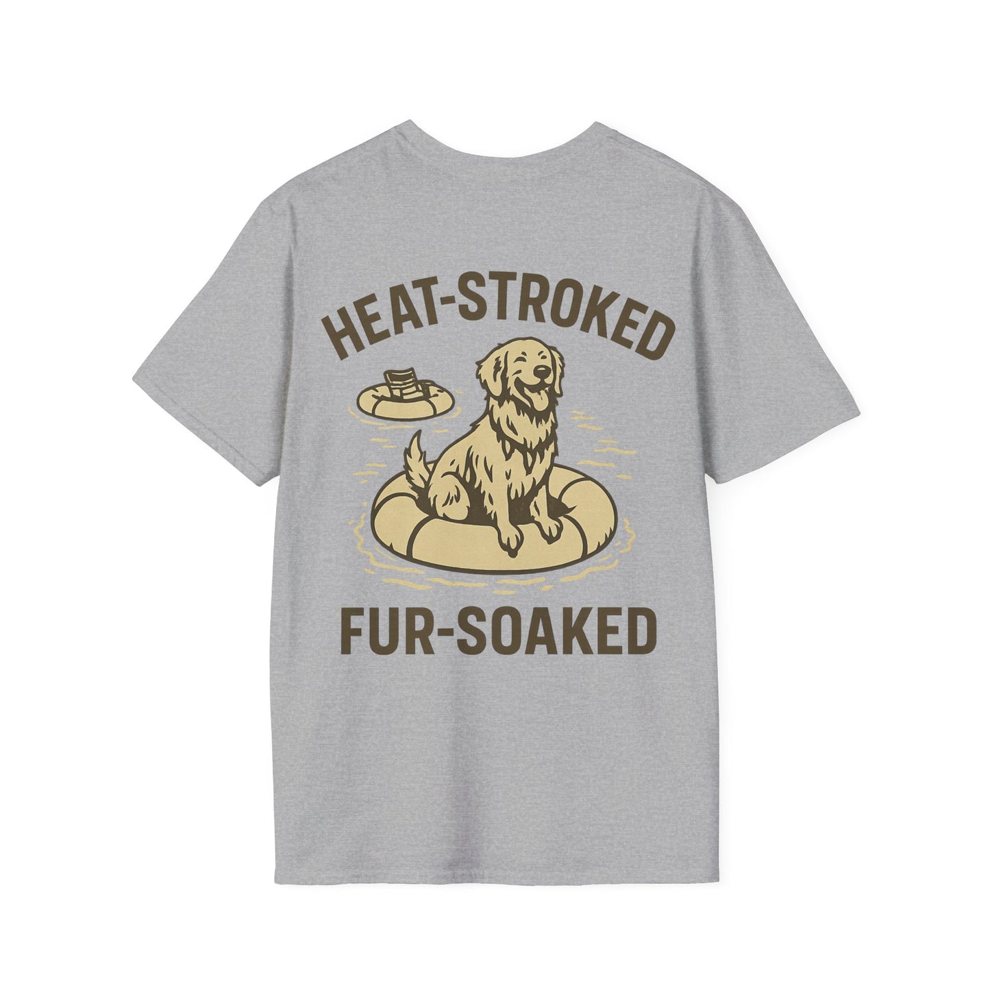 Heat-Stroked Fur-Soaked Dog T-Shirt – Arizona Lake Float Tee – Wet Dog Summer T-Shirt for Dog Lovers – Two-Sided Premium Rescue Apparel – Unisex Fit, Adult Unisex T-Shirt