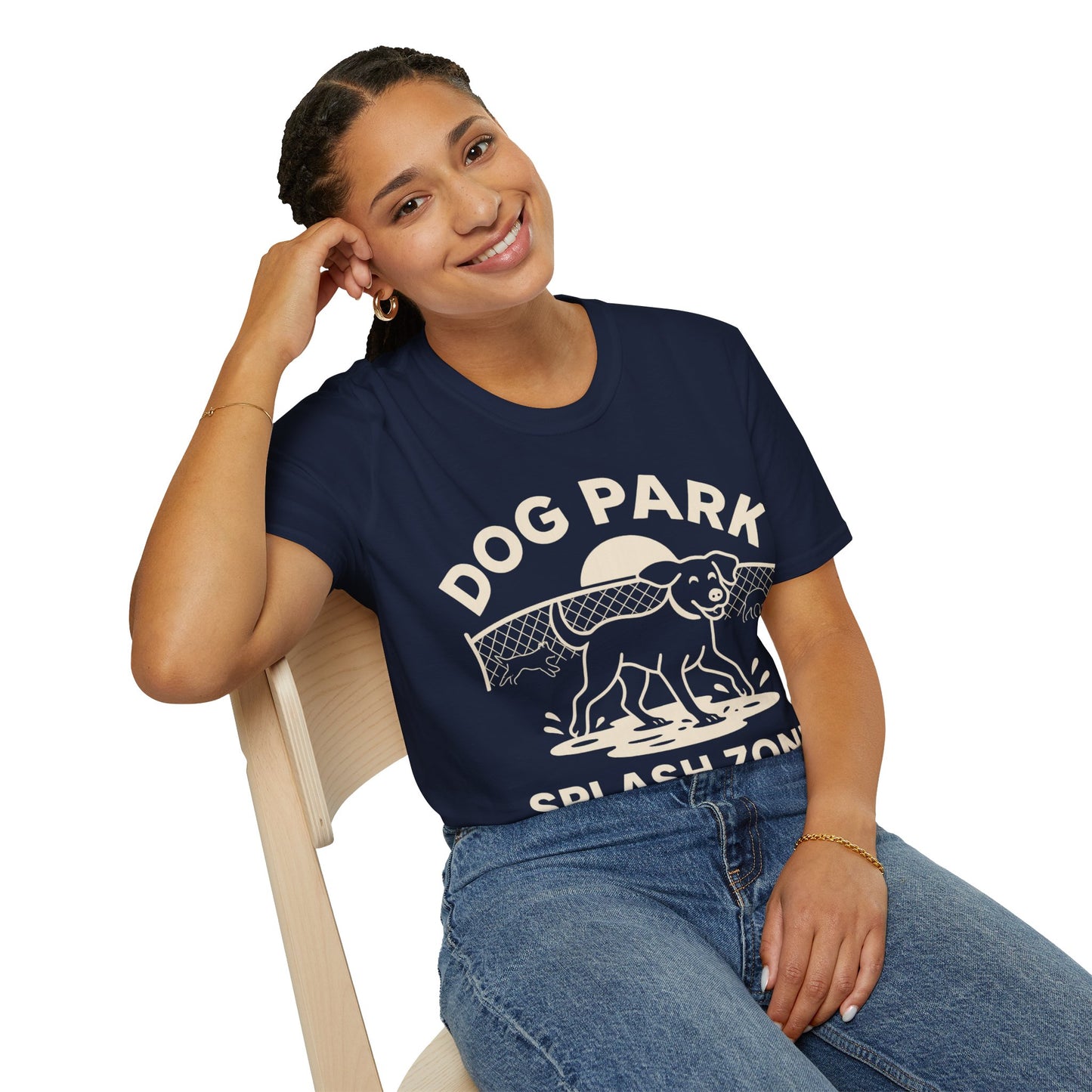 Dog Lover T-Shirt – Funny Dog Park Splash Zone T-Shirt with Wet Dog Puddle Design | Cream Ink Print, Adult Unisex T-Shirt