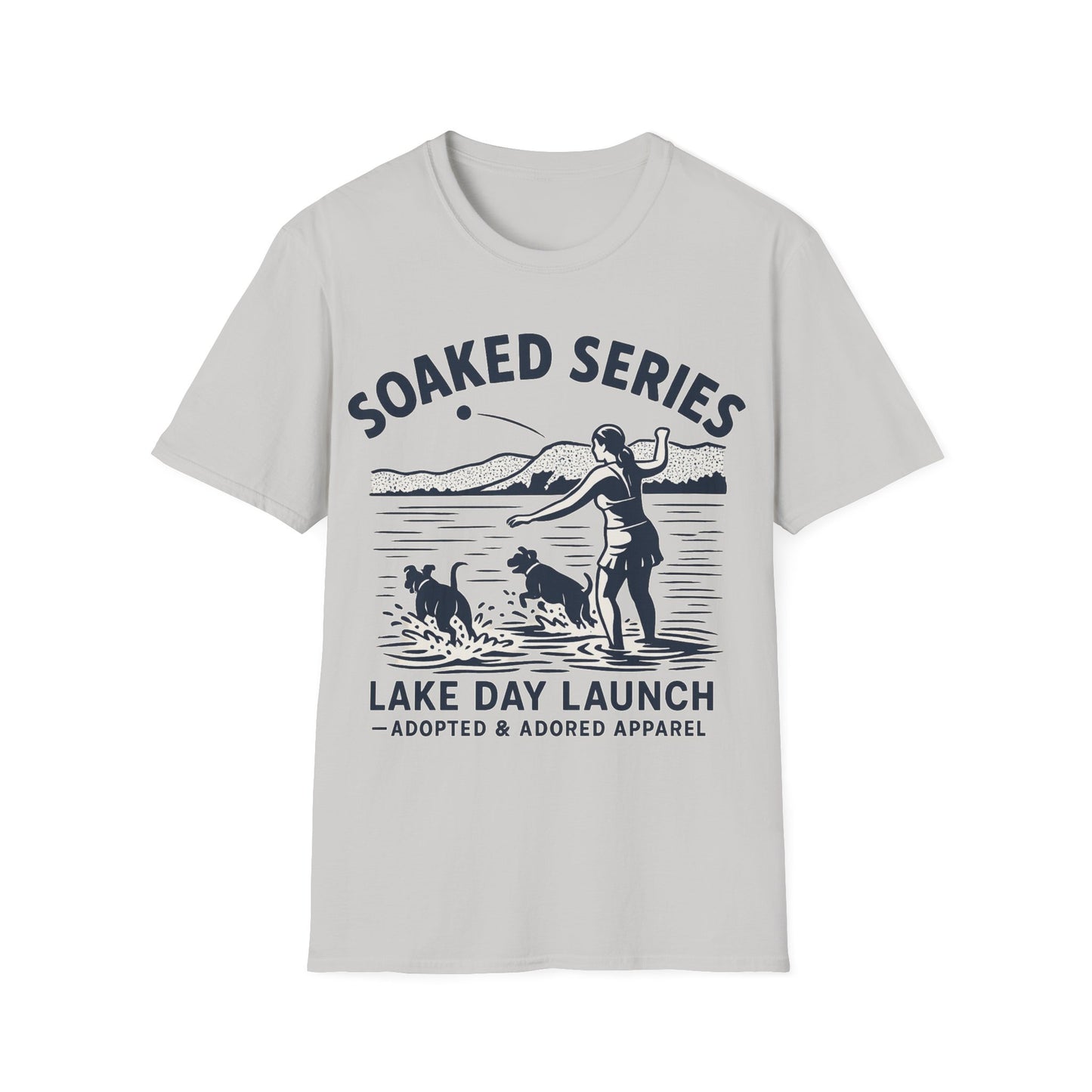 Soaked Series Lake Day Dog T-Shirt – Rescue Pitbulls at the Lake Graphic Tee – Adopted & Adored Apparel Unisex Summer T-Shirt, Adult Unisex T-Shirt