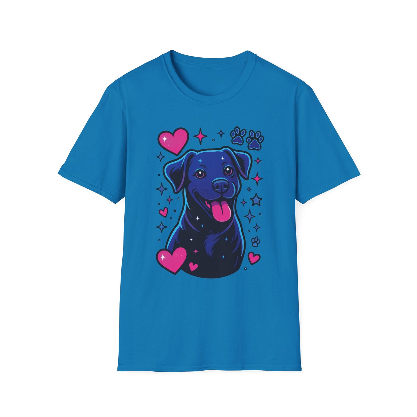 Neon Dog Graphic T-Shirt | Y2K Two-Sided Rescue Shirt with Front Dog Art + Back Logo | Adopted and Adored Apparel | Animal Adoption Awareness, Adult Unisex T-Shirt
