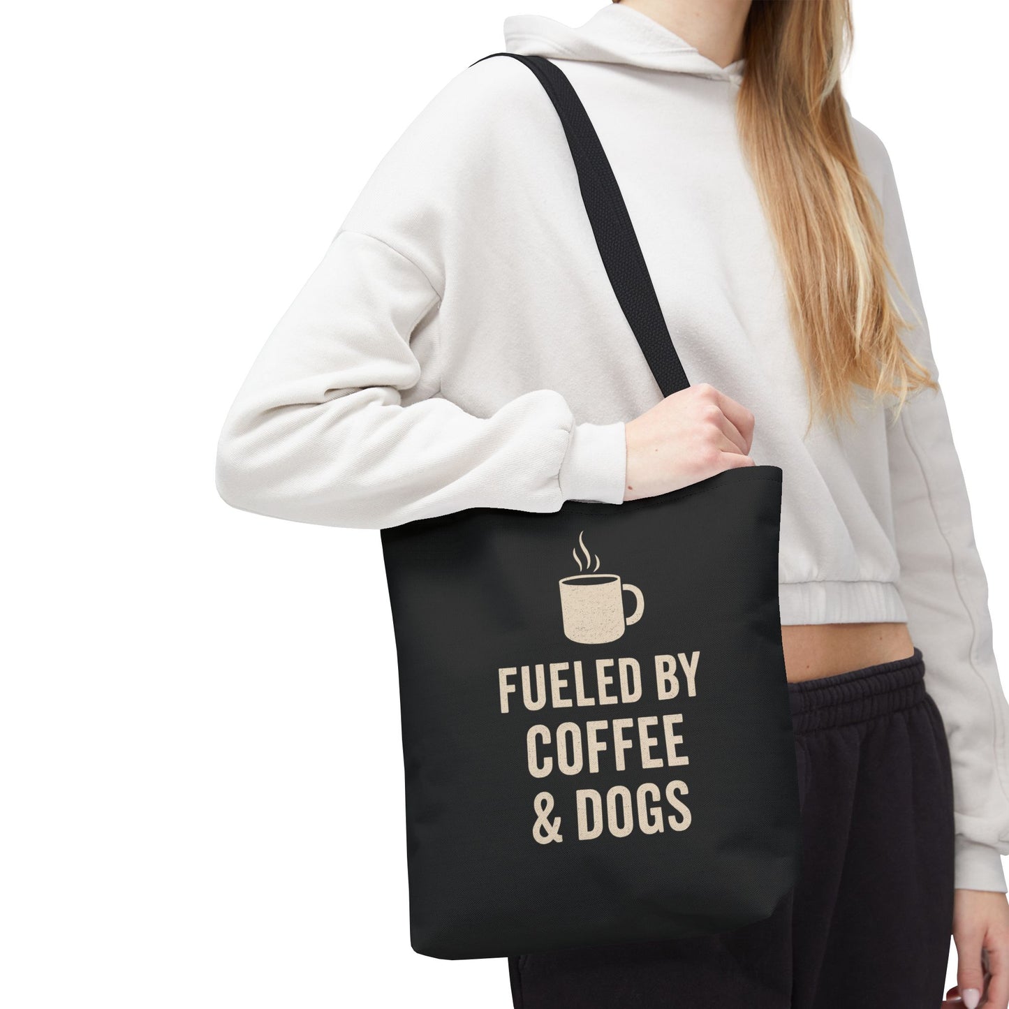 Fueled By Coffee & Dogs Tote Bag, Perfect for Dog Lovers, Everyday Use, Gift for Coffee Lovers, Eco-Friendly Shopping Bag, Stylish Animal Lover Tote, Adult Unisex T-Shirt