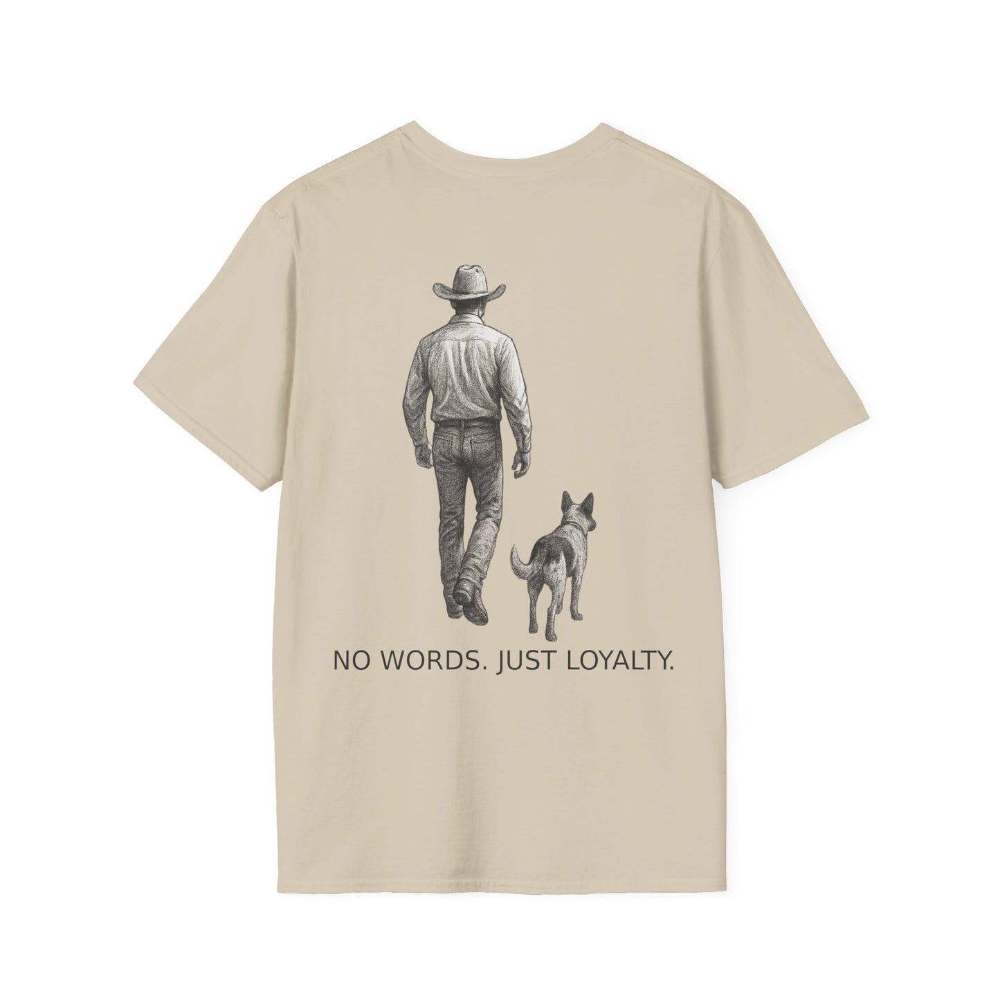 Cowboy and Dog Loyalty T-Shirt – No Words Just Loyalty Western Rescue Tee – Ranch Life Pet Lover Shirt – Adopted & Adored Apparel, Adult Unisex T-Shirt