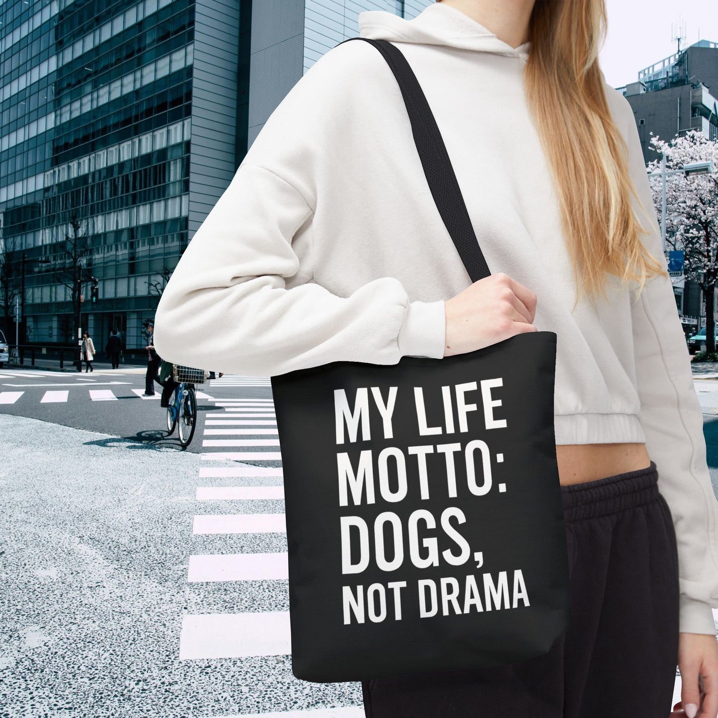 My Life Motto - Dogs, Not Drama Dog Lovers' Tote Bag: | Pet Owner Gift, Everyday Use, Shopping Bag, Funny Quote, AOP Design, Adult Unisex T-Shirt