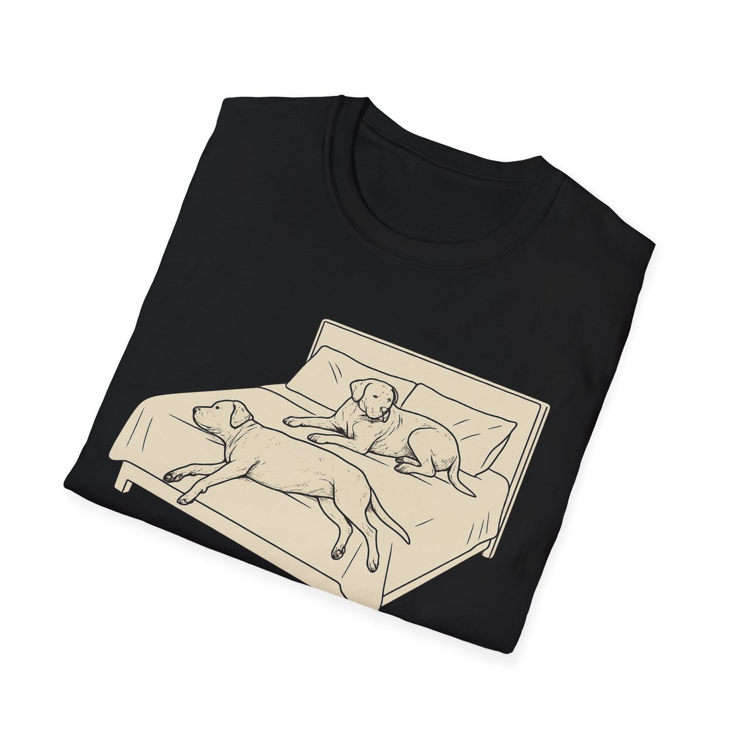 Familiar? T-Shirt – Funny Dog Bed Takeover Tee for Dog Lovers, Couples, Rescue Dog Owners, Adult Unisex T-Shirt