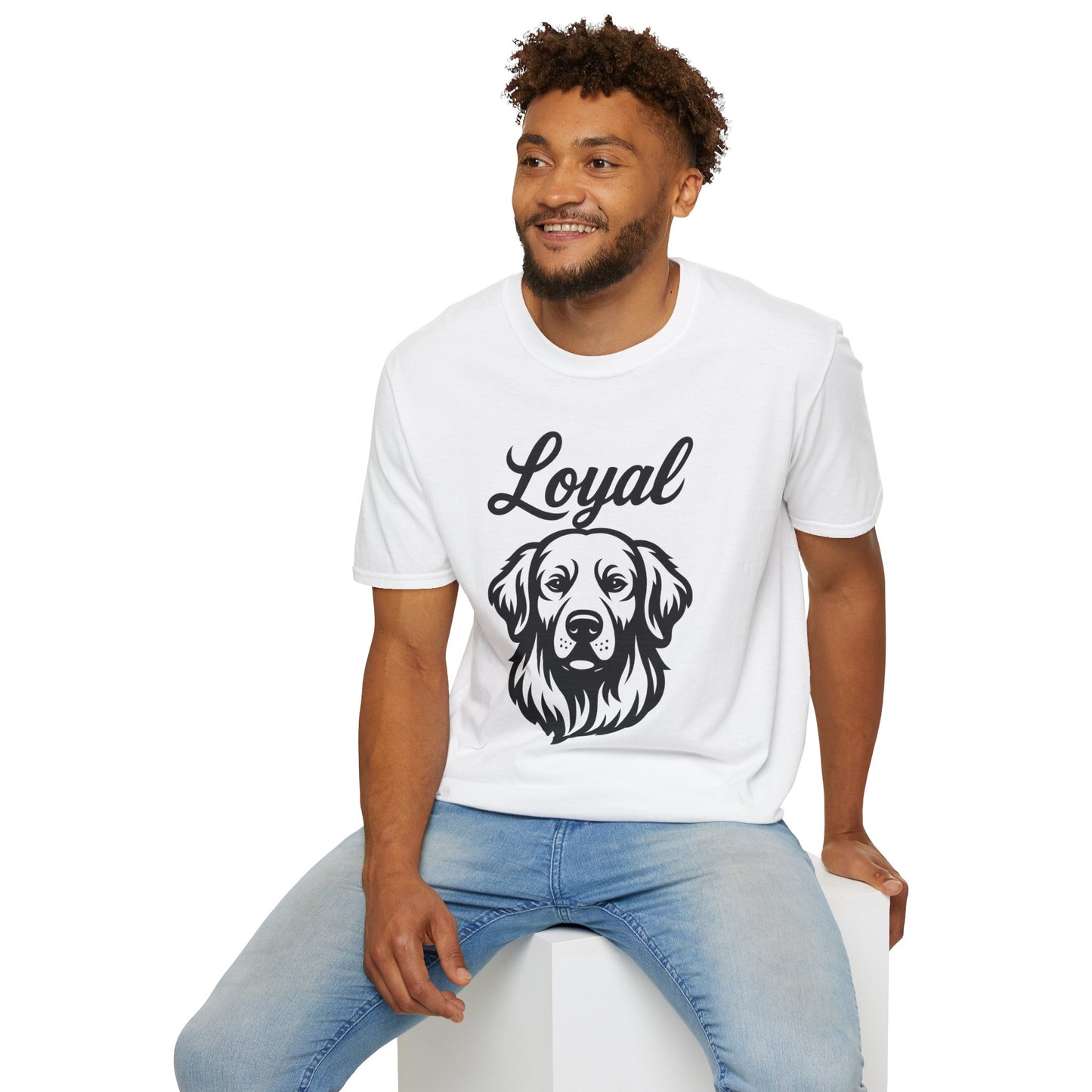 Loyal Golden Retriever T-Shirt – Bold Black Line Art Dog Design for Golden Lovers, Rescue-Inspired Apparel for Devoted Dog Parents, Adult Unisex T-Shirt