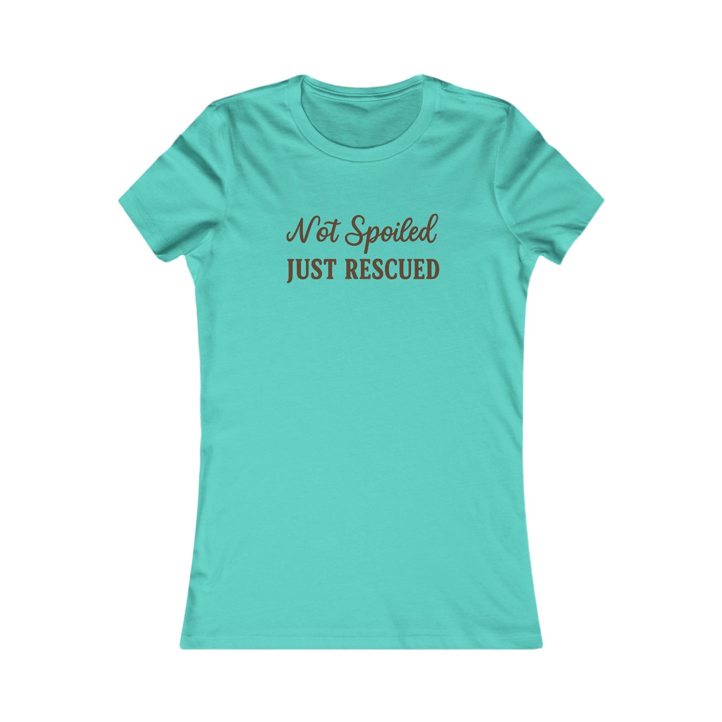 Not Spoiled Just Rescued T-Shirt – Brown Print on Heather Prism Natural Bella + Canvas 6004 Women’s Fit Tee, Adult Women's T-Shirt
