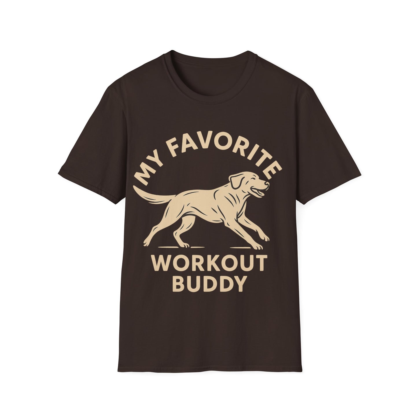 My Favorite Workout Buddy T-Shirt – Athletic Labrador Dog Graphic Tee – Dog Lover Fitness Shirt – Rescue Dog Gift – Workout With My Dog Tee – Adopted and Adored Apparel, Adult Unisex T-Shirt