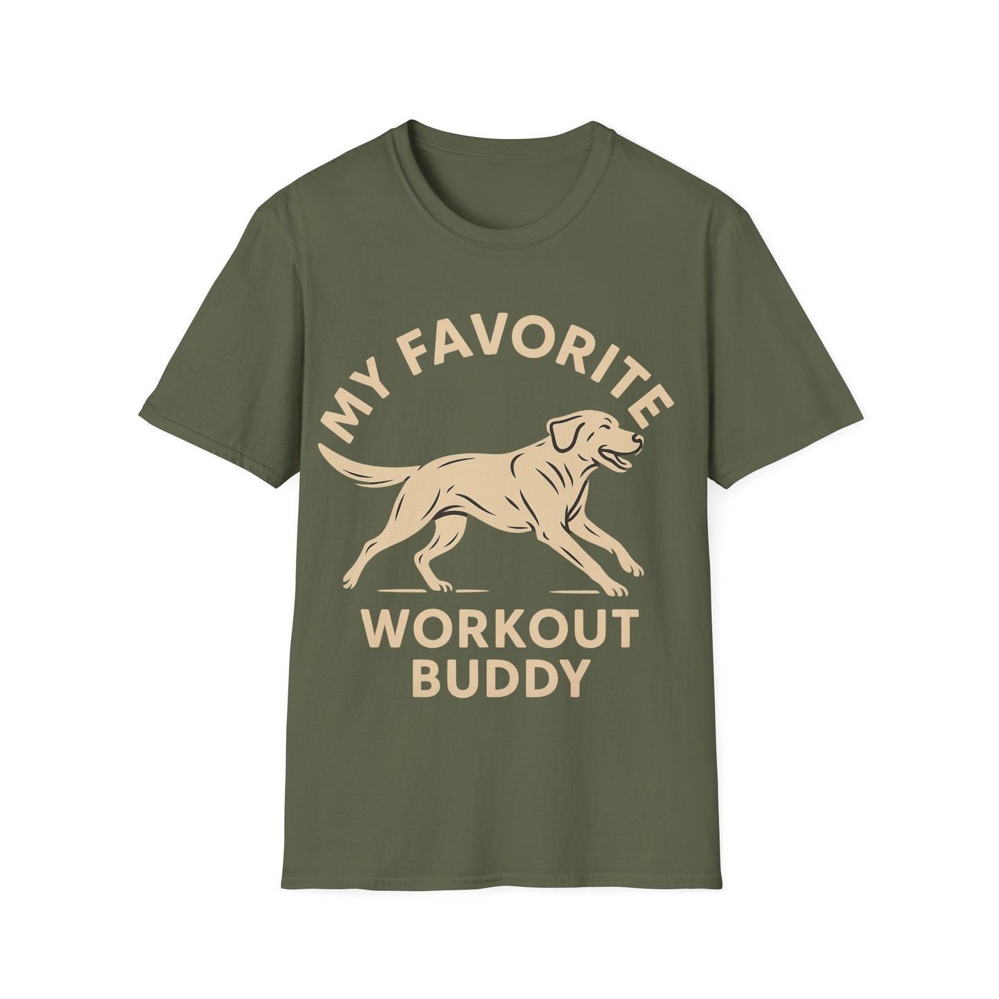 My Favorite Workout Buddy T-Shirt – Athletic Labrador Dog Graphic Tee – Dog Lover Fitness Shirt – Rescue Dog Gift – Workout With My Dog Tee – Adopted and Adored Apparel, Adult Unisex T-Shirt