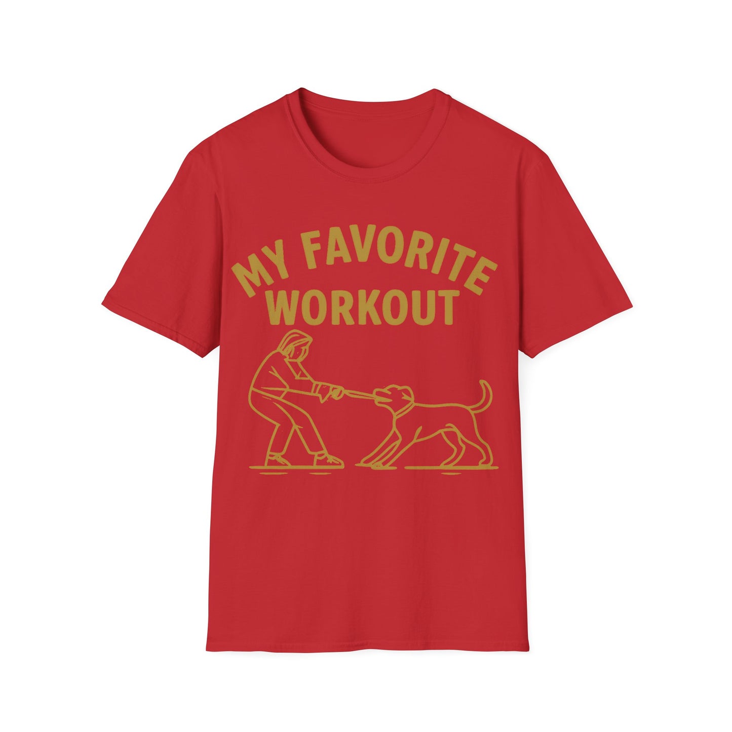 My Favorite Workout Tug-of-War Dog T-Shirt – Funny Dog Mom Tee – Gildan 64000 Unisex T-Shirt – Vintage Cream Print – Rescue Dog Lover Gift, Adult Unisex T-Shirt