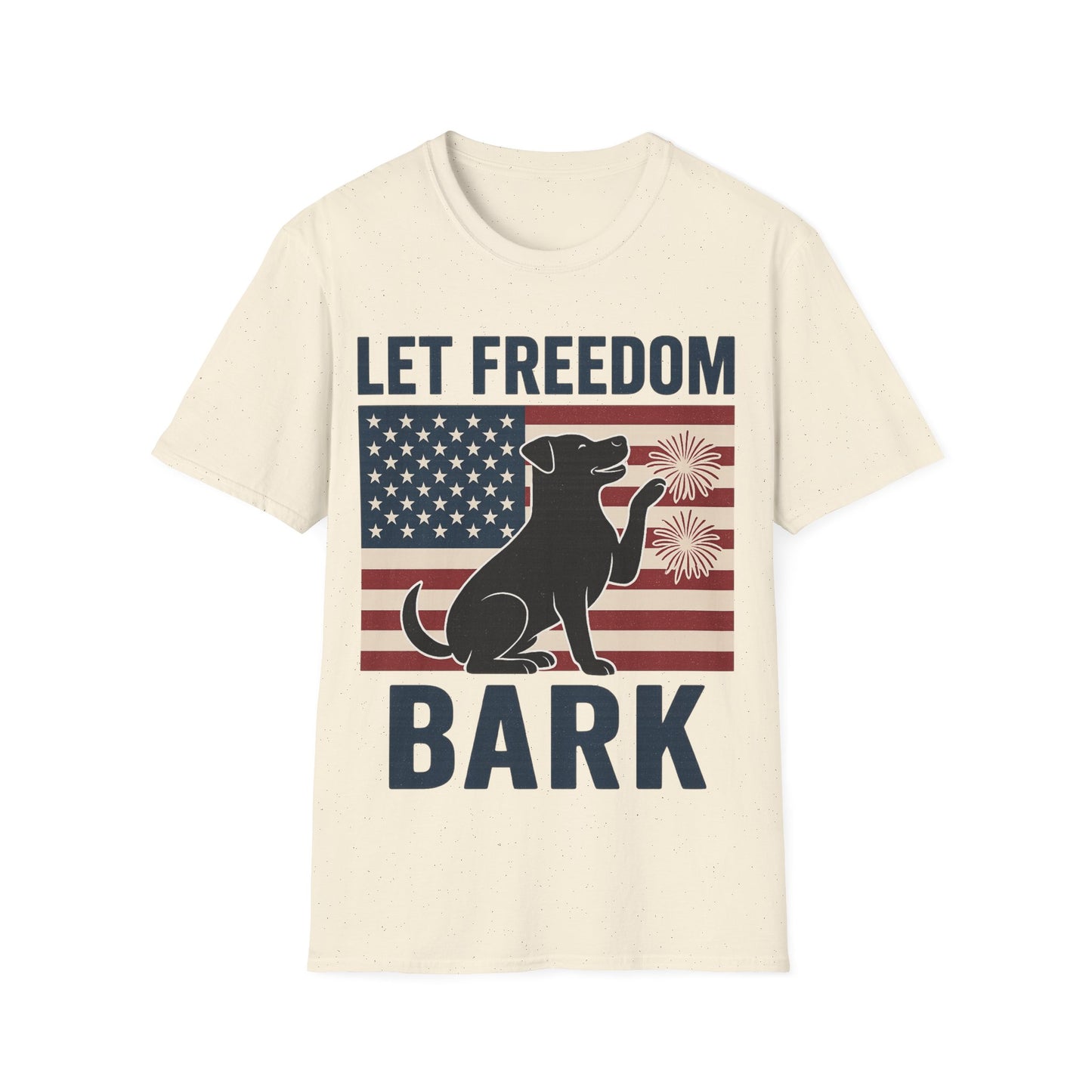Let Freedom Bark Patriotic Dog T-Shirt | Fourth of July Rescue Tee | USA Flag Fireworks Dog Lover T-Shirt | Animal Adoption Apparel | Independence Day Dog Shirt | Gildan 64000 Unisex Soft Cotton T-Shirt for Pet Parents, Adult Unisex T-Shirt
