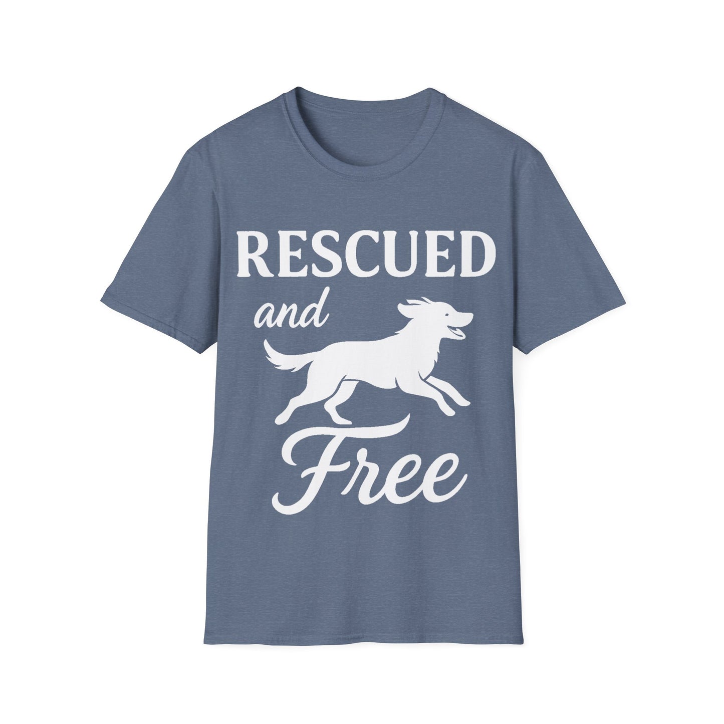 Rescued and Free Shirt – Dog Rescue Tee with Running Silhouette – Adopt Don’t Shop T-Shirt – Multiple Color Options – Adopted and Adored Apparel, Adult Unisex T-Shirt