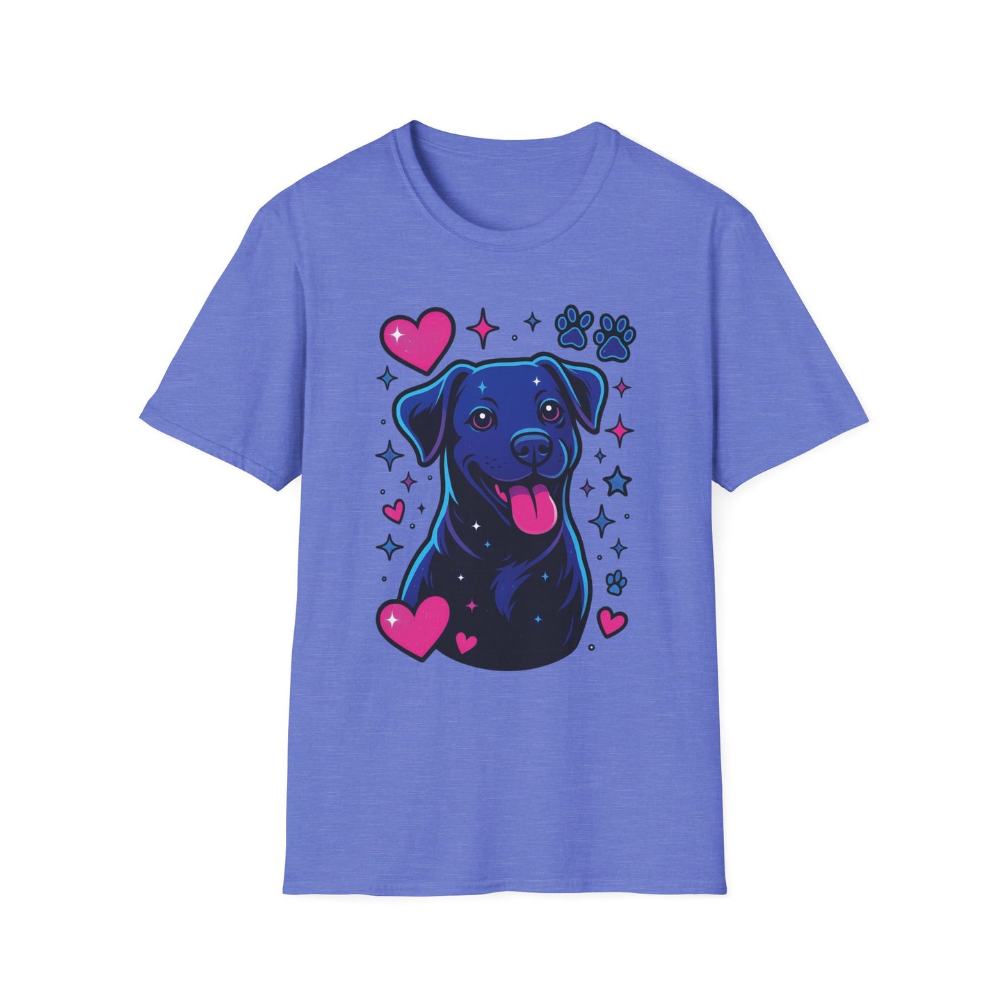 Neon Dog Graphic T-Shirt | Y2K Two-Sided Rescue Shirt with Front Dog Art + Back Logo | Adopted and Adored Apparel | Animal Adoption Awareness, Adult Unisex T-Shirt