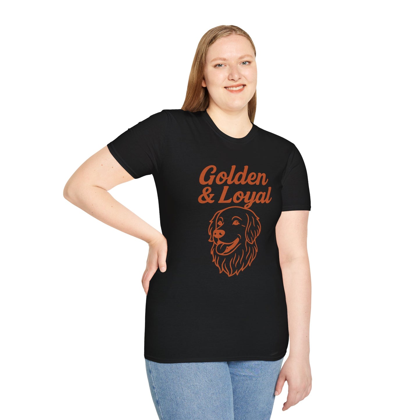 Golden Retriever Lover T-Shirt – Golden & Loyal Line Art Dog Design – Bold Burnt Orange Pet Owner Graphic Tee – Rescue & Adopt Dog Gift Idea, Adult Unisex T-Shirt