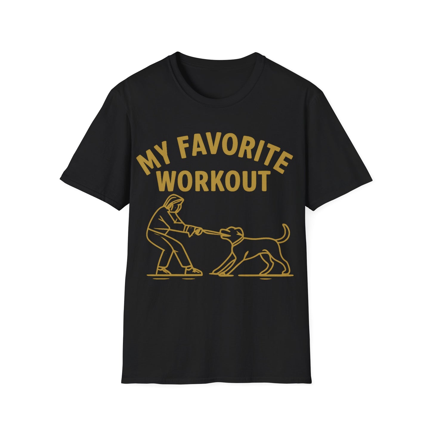 My Favorite Workout Tug-of-War Dog T-Shirt – Funny Dog Mom Tee – Gildan 64000 Unisex T-Shirt – Vintage Cream Print – Rescue Dog Lover Gift, Adult Unisex T-Shirt