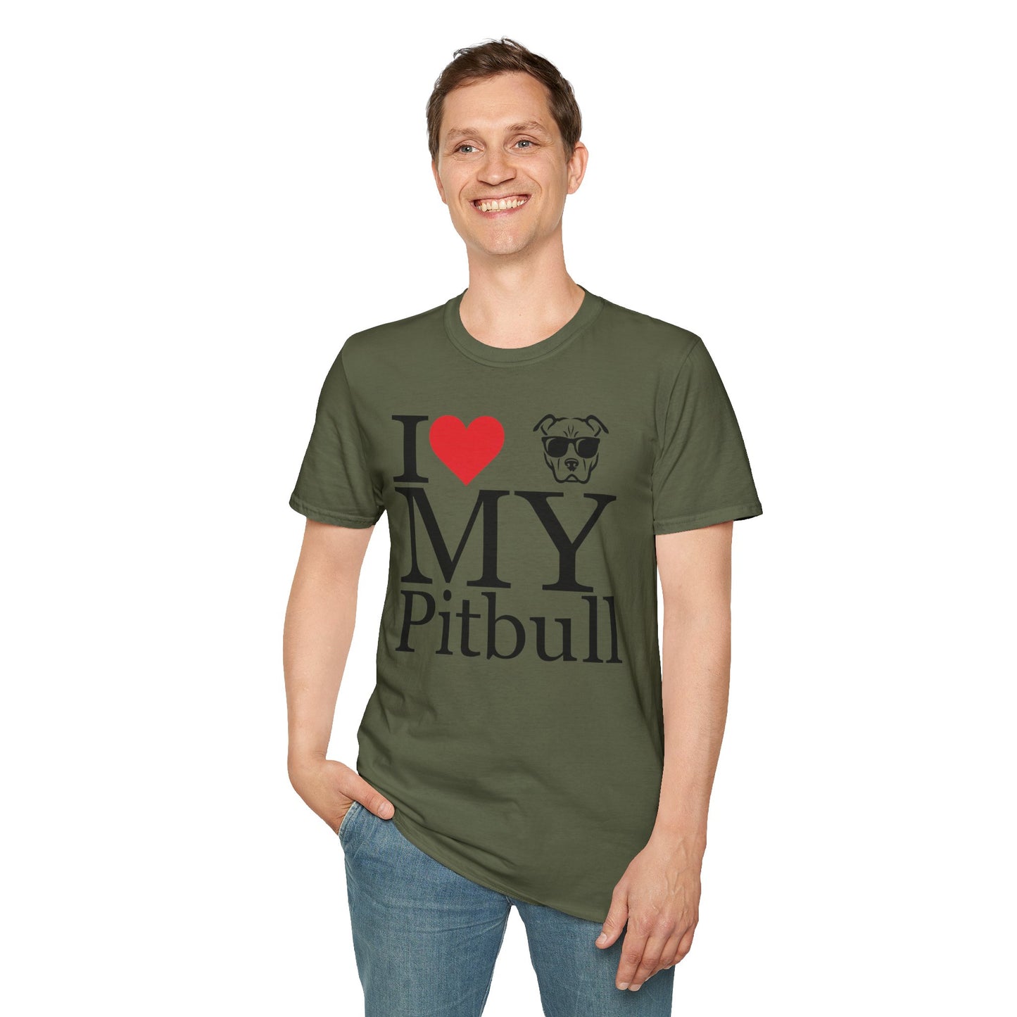 I Love My Pitbull T-Shirt – Cute Rescue Dog Lover Tee with Heart and Pitbull Face Graphic – Unisex Pet Adoption Gift for Proud Pit Bull Owners, Adult Unisex T-Shirt