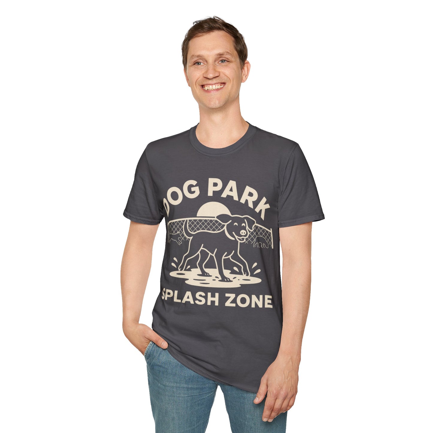 Dog Lover T-Shirt – Funny Dog Park Splash Zone T-Shirt with Wet Dog Puddle Design | Cream Ink Print, Adult Unisex T-Shirt