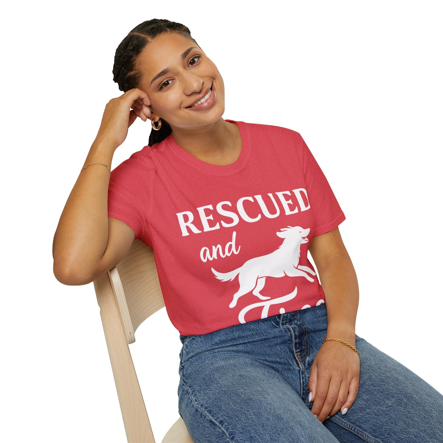 Rescued and Free Shirt – Dog Rescue Tee with Running Silhouette – Adopt Don’t Shop T-Shirt – Multiple Color Options – Adopted and Adored Apparel, Adult Unisex T-Shirt