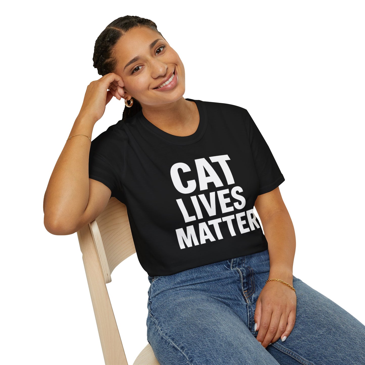 Cat Lives Matter Adult Unisex T‑Shirt – Funny Cat Parody Tee in White on Black, Adult Unisex T-Shirt