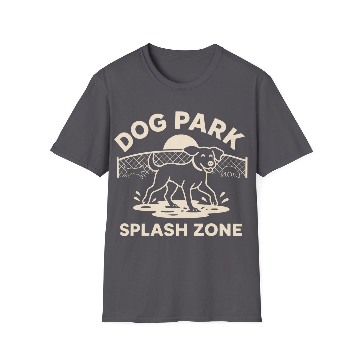 Dog Lover T-Shirt – Funny Dog Park Splash Zone T-Shirt with Wet Dog Puddle Design | Cream Ink Print, Adult Unisex T-Shirt