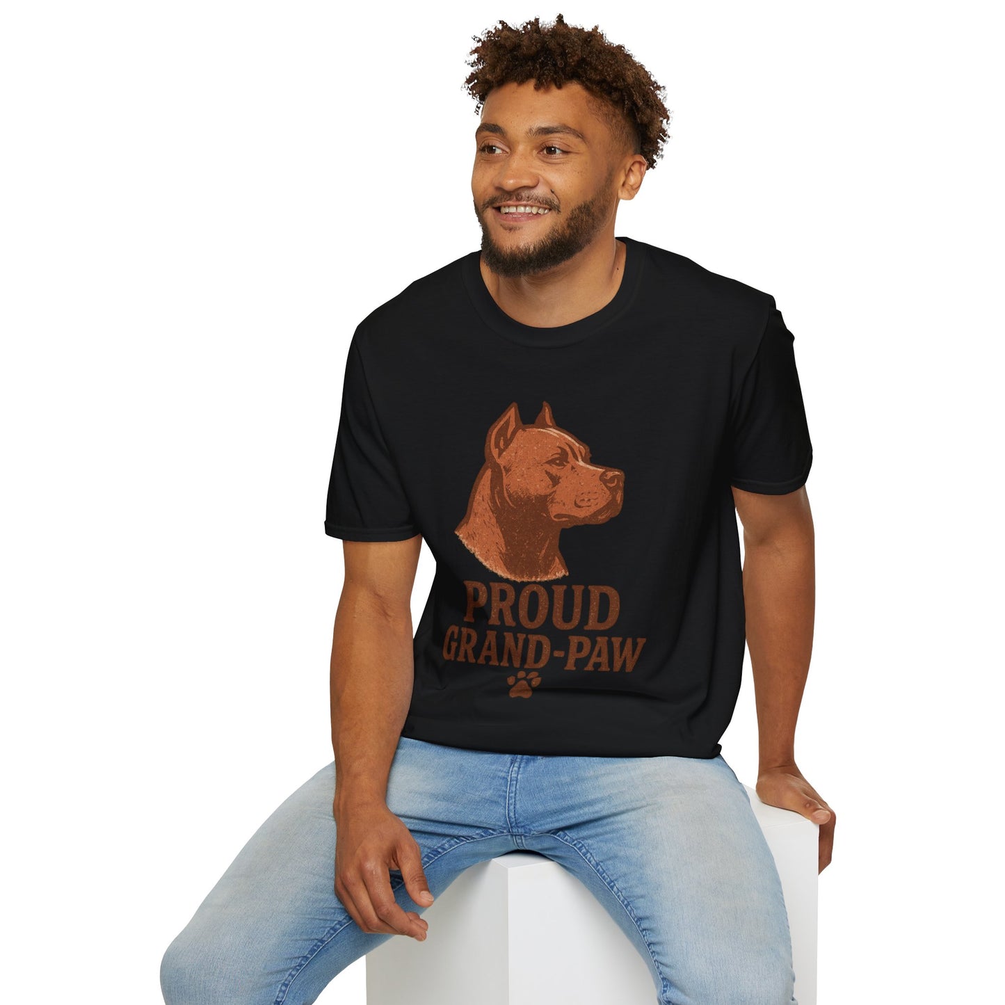 Proud Grand-Paw Pit Bull Vintage T-Shirt – Rustic Dog Grandpa Tee for Pitbull Lovers, Adult Unisex T-Shirt