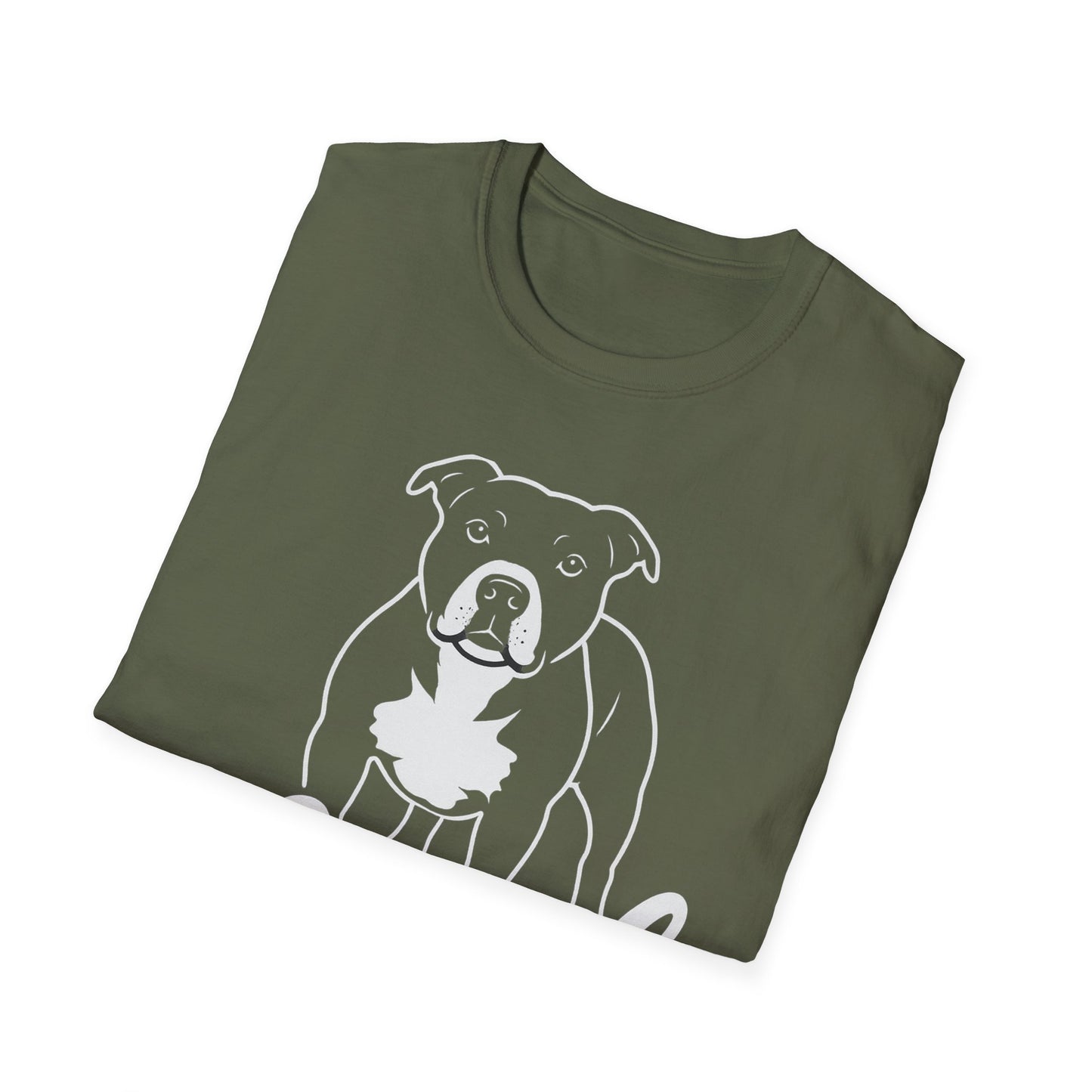Loyal Pit Bull T-Shirt – Big Head Variant 2 Rescue Dog Graphic | Bold White Line Art on Black Tee, Adult Unisex T-Shirt