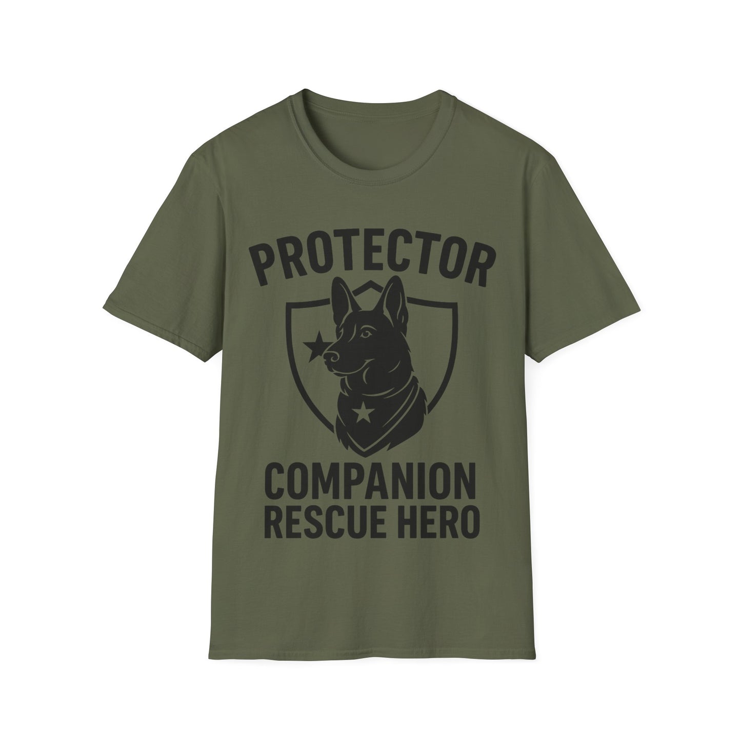 Protector Companion Rescue Hero Shirt – Patriotic Dog Lover T-Shirt – Dog Rescue USA Flag Inspired Tee – Military Style Dog Parent Gift – Adopted and Adored Apparel, Adult Unisex T-Shirt
