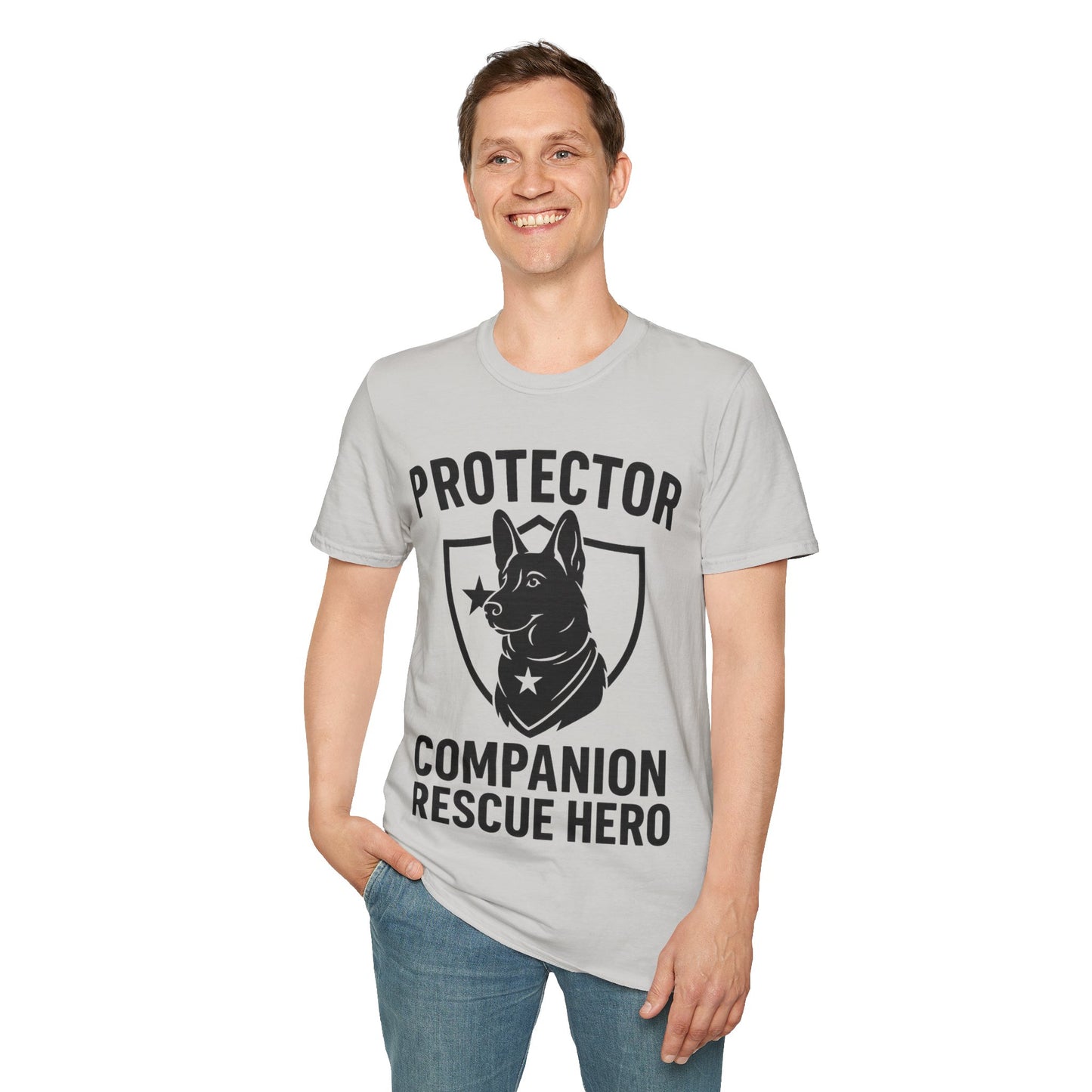 Protector Companion Rescue Hero Shirt – Patriotic Dog Lover T-Shirt – Dog Rescue USA Flag Inspired Tee – Military Style Dog Parent Gift – Adopted and Adored Apparel, Adult Unisex T-Shirt