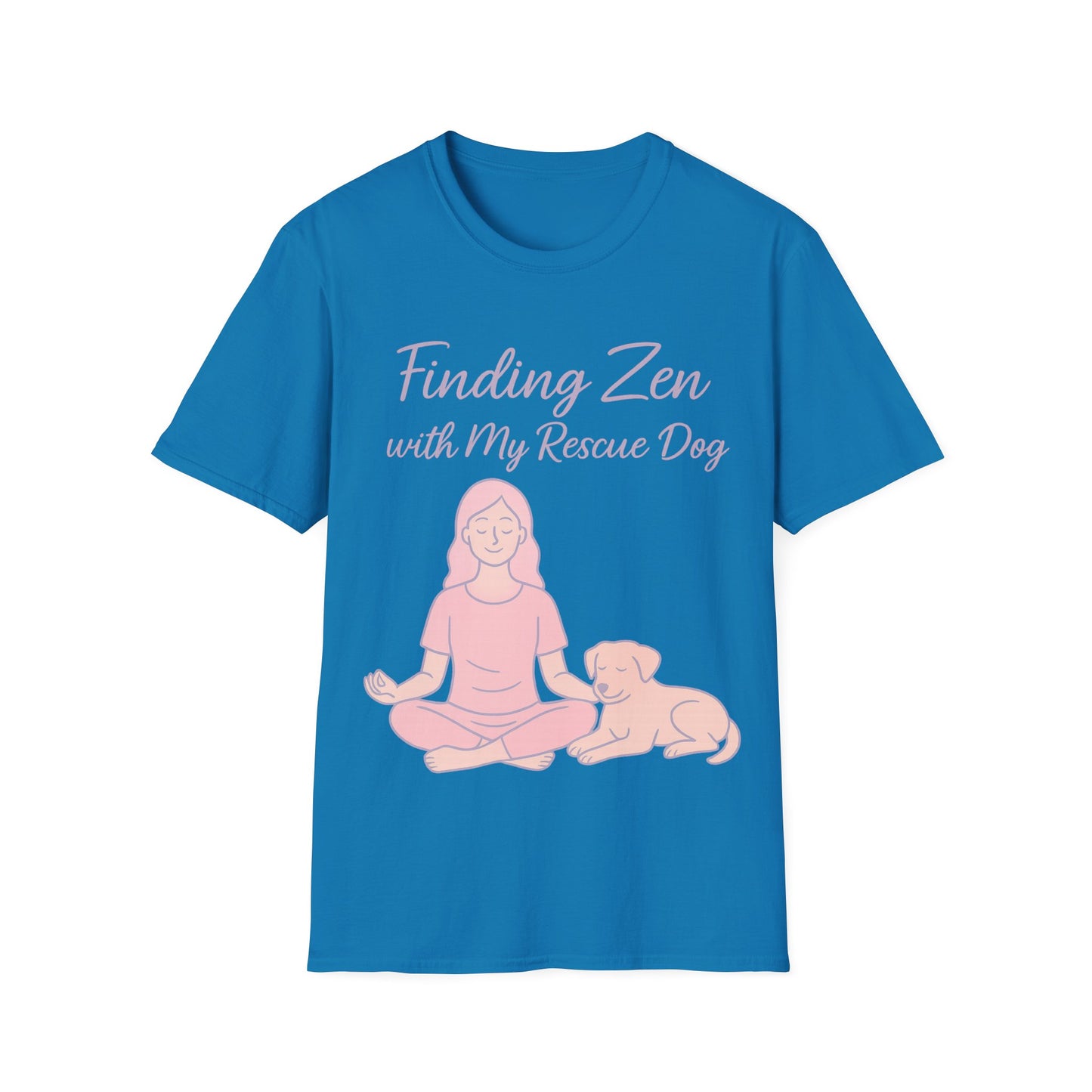 Finding Zen with My Rescue Dog – Calm Dog Mom Shirt in Blush Pink Lettering | Mental Health Rescue Tee, Adult Unisex T-Shirt
