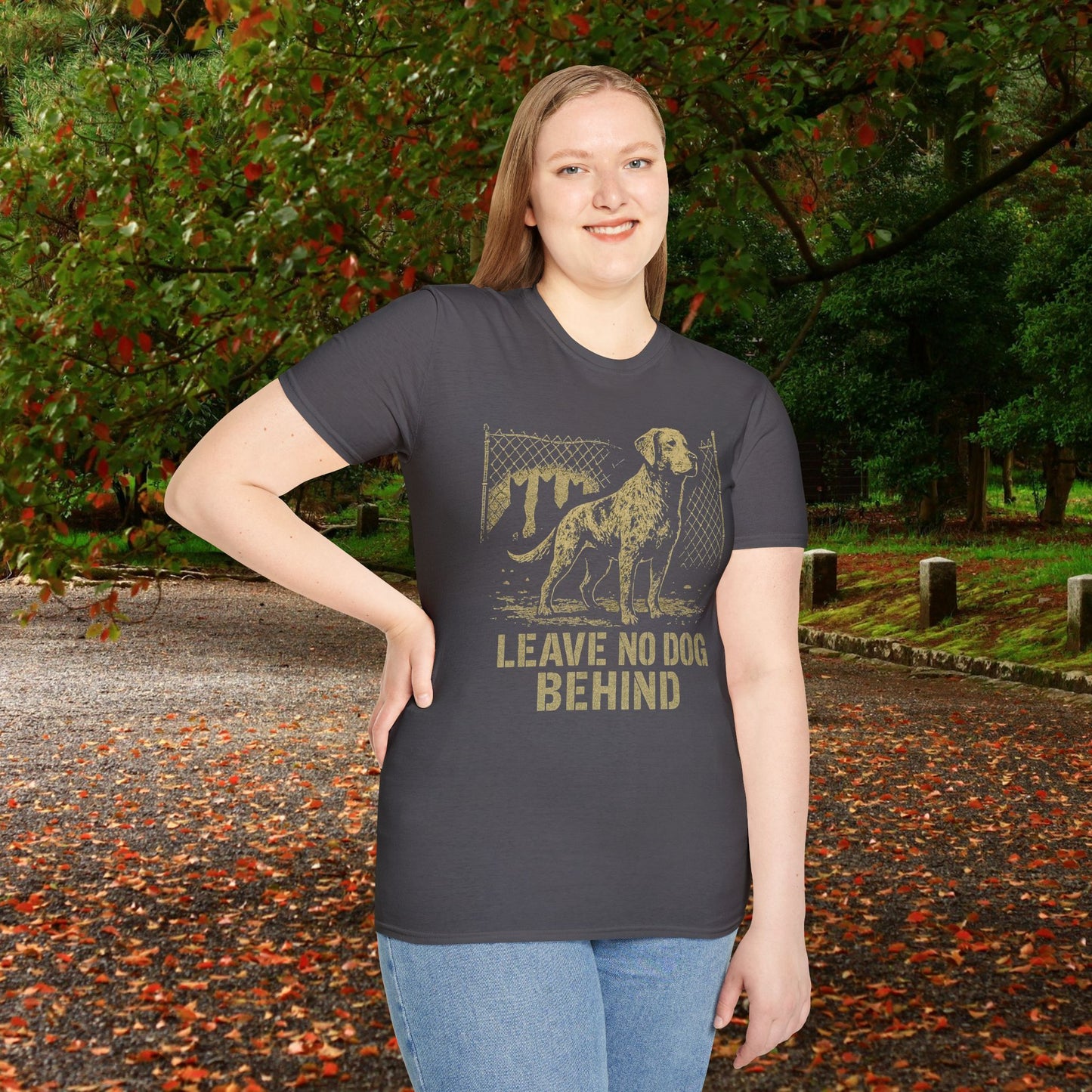Leave No Dog Behind Adult Unisex Softstyle T-Shirt | Animal Lover Gift, Pet Rescue Shirt, Thoughtful Dog Owner Tee, Animal Rights Apparel