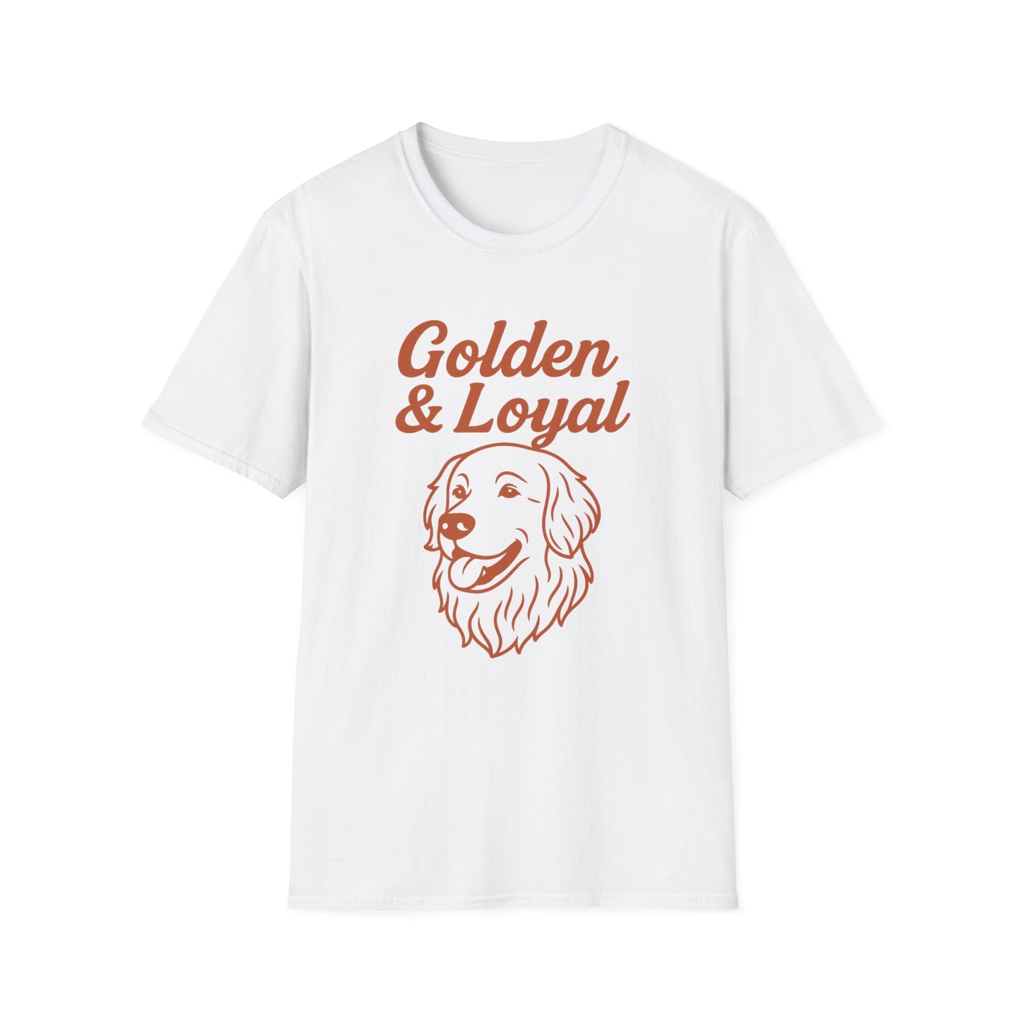 Golden Retriever Lover T-Shirt – Golden & Loyal Line Art Dog Design – Bold Burnt Orange Pet Owner Graphic Tee – Rescue & Adopt Dog Gift Idea, Adult Unisex T-Shirt