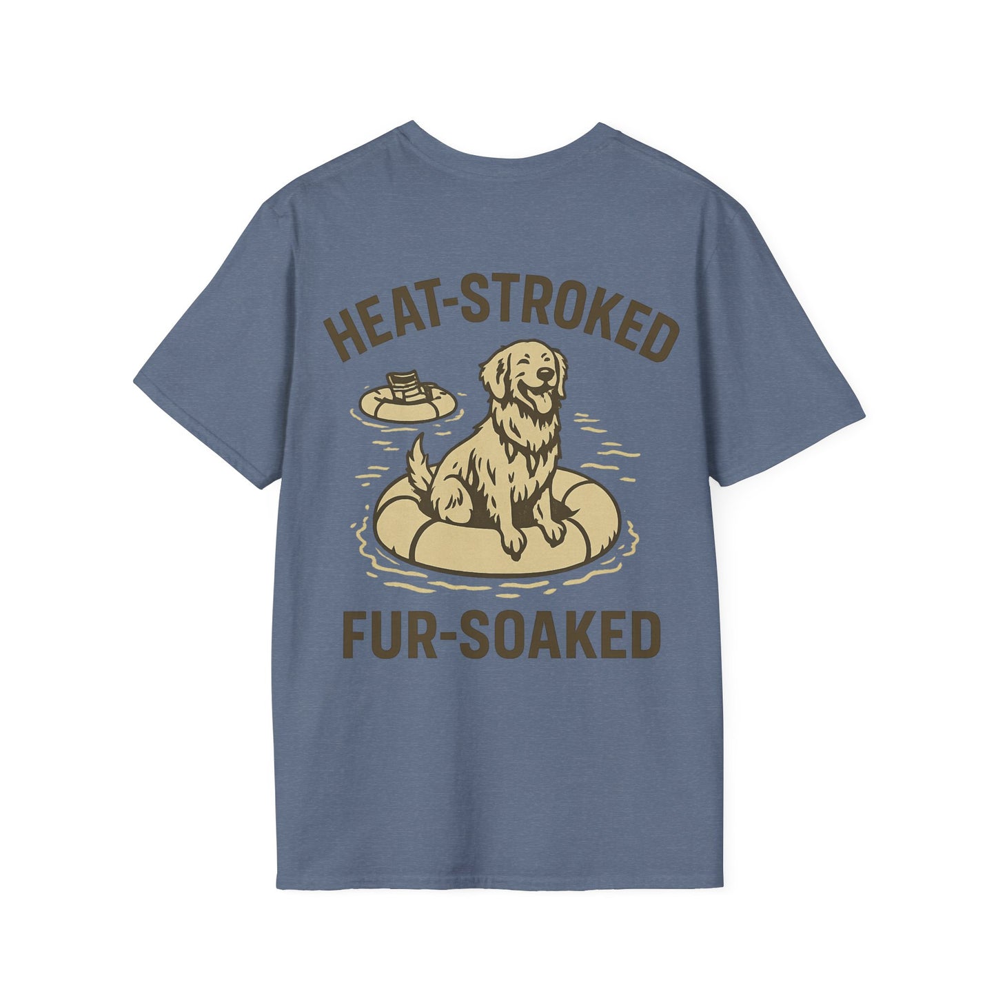 Heat-Stroked Fur-Soaked Dog T-Shirt – Arizona Lake Float Tee – Wet Dog Summer T-Shirt for Dog Lovers – Two-Sided Premium Rescue Apparel – Unisex Fit, Adult Unisex T-Shirt