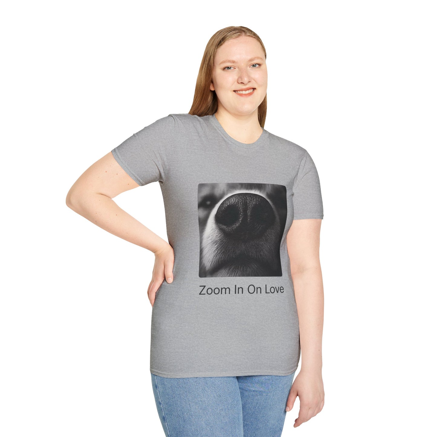 Zoom In On Love – Funny Dog Nose Close-Up T-Shirt for Pet Lovers | Adopted & Adored Apparel, Adult Unisex T-Shirt
