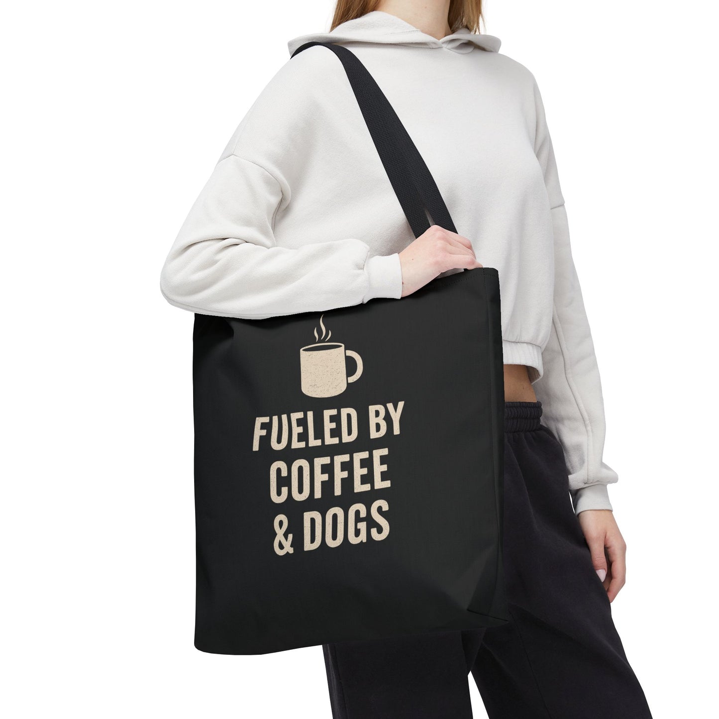 Fueled By Coffee & Dogs Tote Bag, Perfect for Dog Lovers, Everyday Use, Gift for Coffee Lovers, Eco-Friendly Shopping Bag, Stylish Animal Lover Tote, Adult Unisex T-Shirt