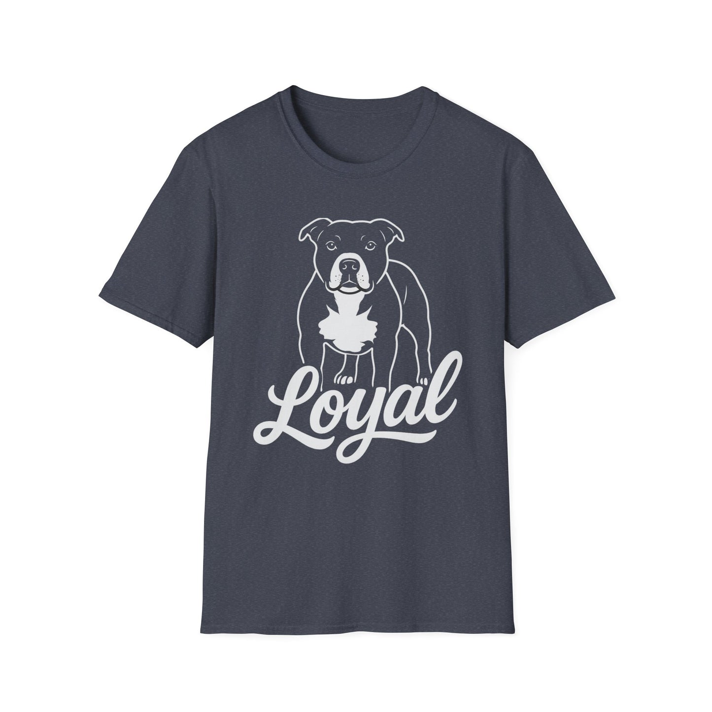 Loyal Pit Bull T-Shirt – Big Head Variant 2 Rescue Dog Graphic | Bold White Line Art on Black Tee, Adult Unisex T-Shirt