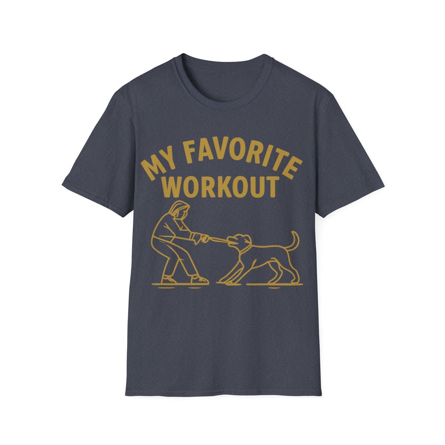 My Favorite Workout Tug-of-War Dog T-Shirt – Funny Dog Mom Tee – Gildan 64000 Unisex T-Shirt – Vintage Cream Print – Rescue Dog Lover Gift, Adult Unisex T-Shirt