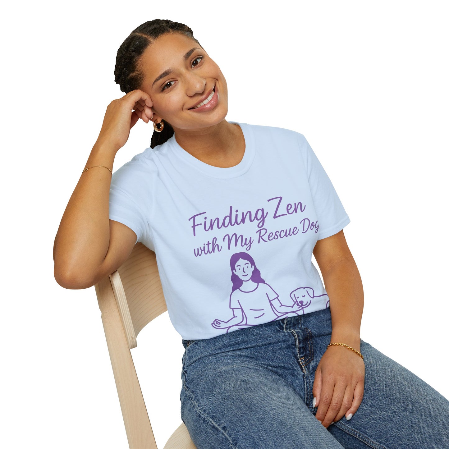 Finding Zen with My Rescue Dog – Purple Glow Dog Mom Shirt | Mindful Rescue Tee for Calm & Comfort, Adult Unisex T-Shirt